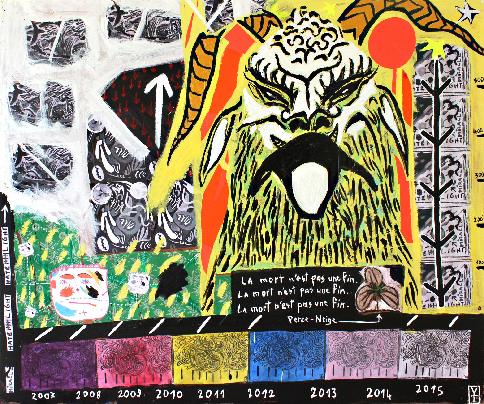 La mort n'est pas une fin - Acrylic and collage on wood - 65x56inch- 2015