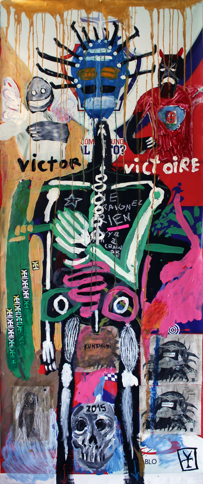 VICTOR VICTOIRE/ Acrylic, collage and oil pastel on vinyl - 81x32.5 inch -2015