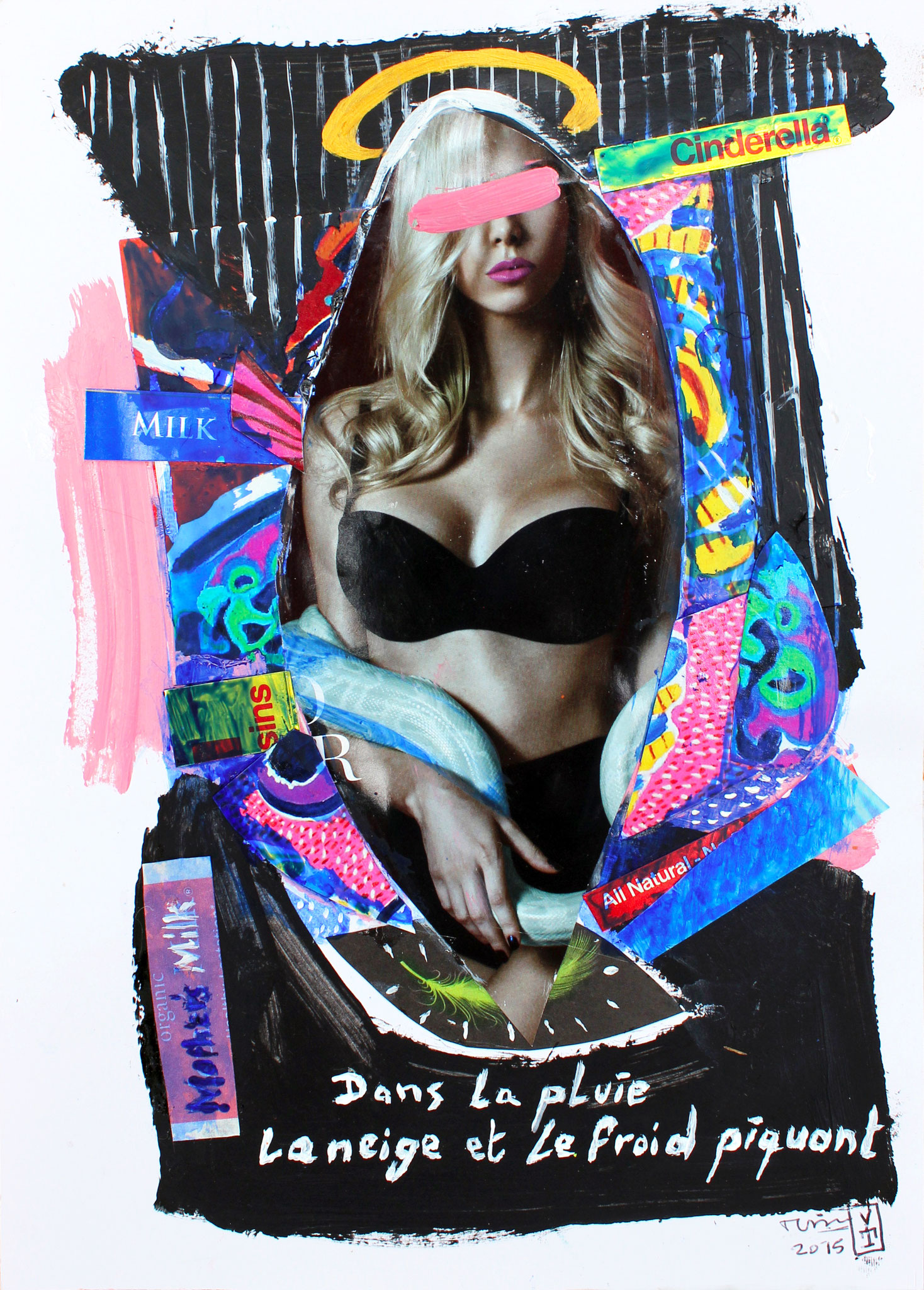 Dans la pluie la neige et le froid piquant / Acrylic and collage on paper- 8.5 x 11inch/ 2015 