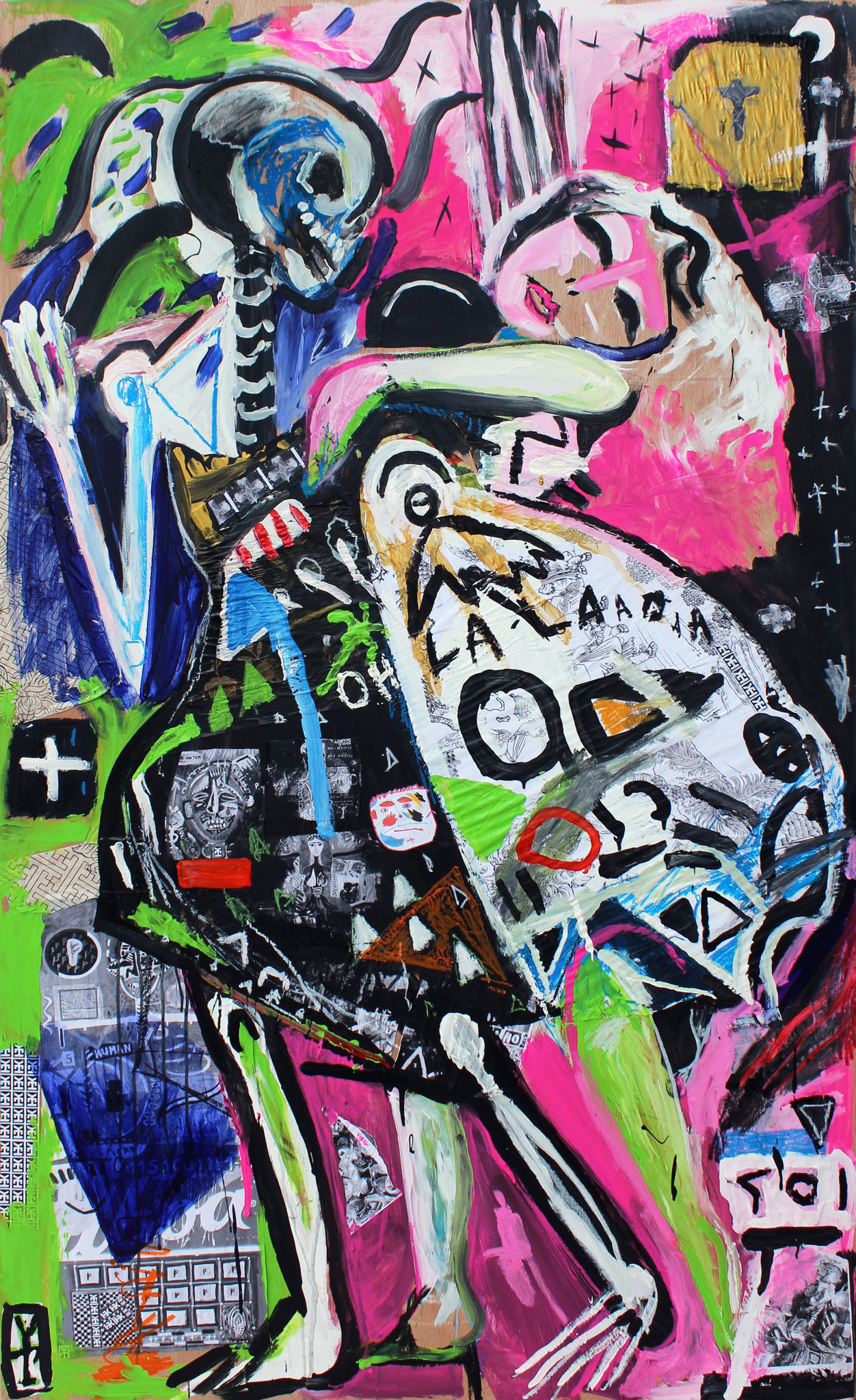 OH LA LA! - Acrylic, oil pastels and collage on wood - 36.5x72inch/ 2016