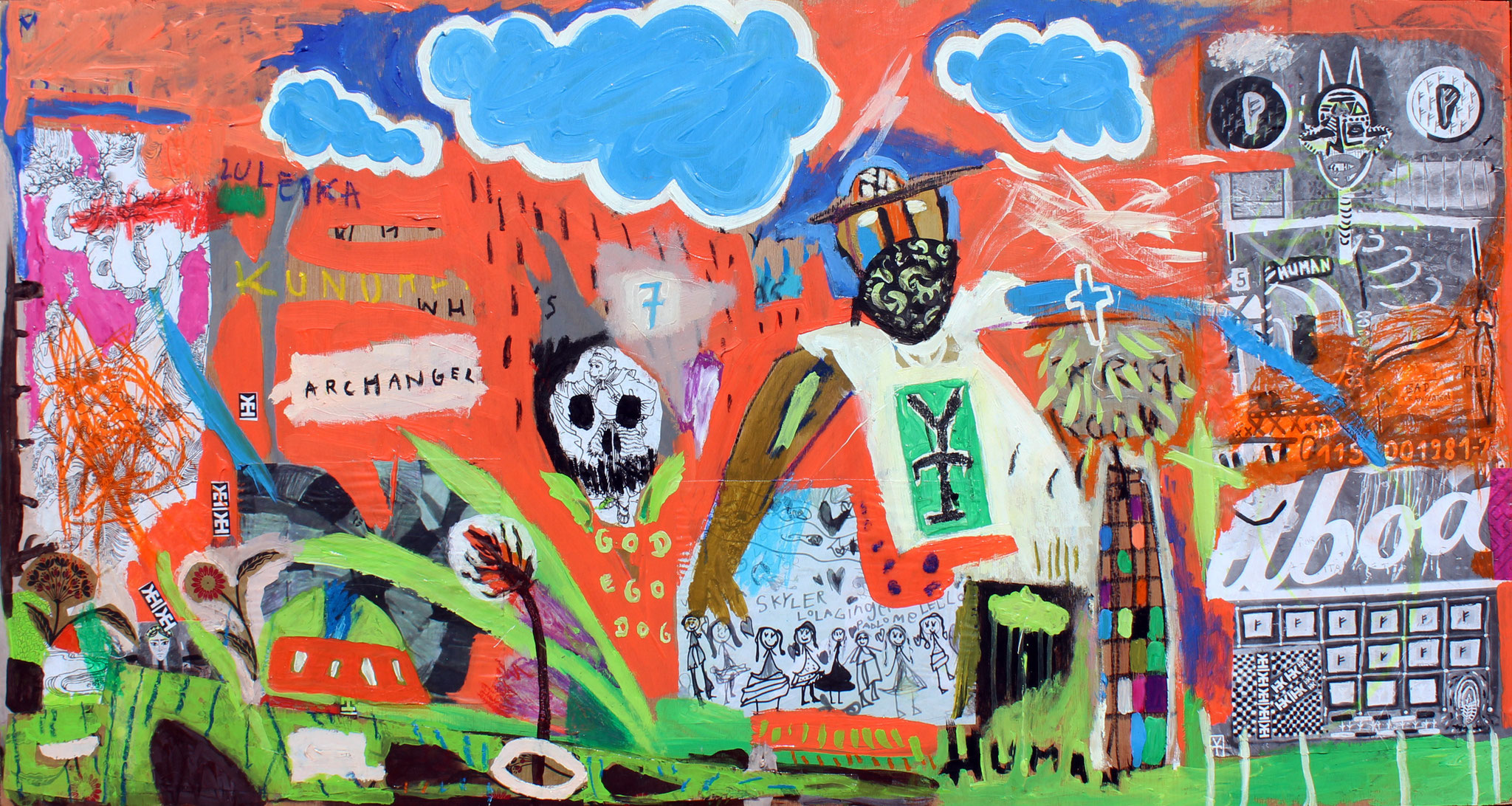 WHO’S THE MASTER WHO’S THE SLAVE? - Acrylic and collage on wood- 24.5x48 inch - 2016
