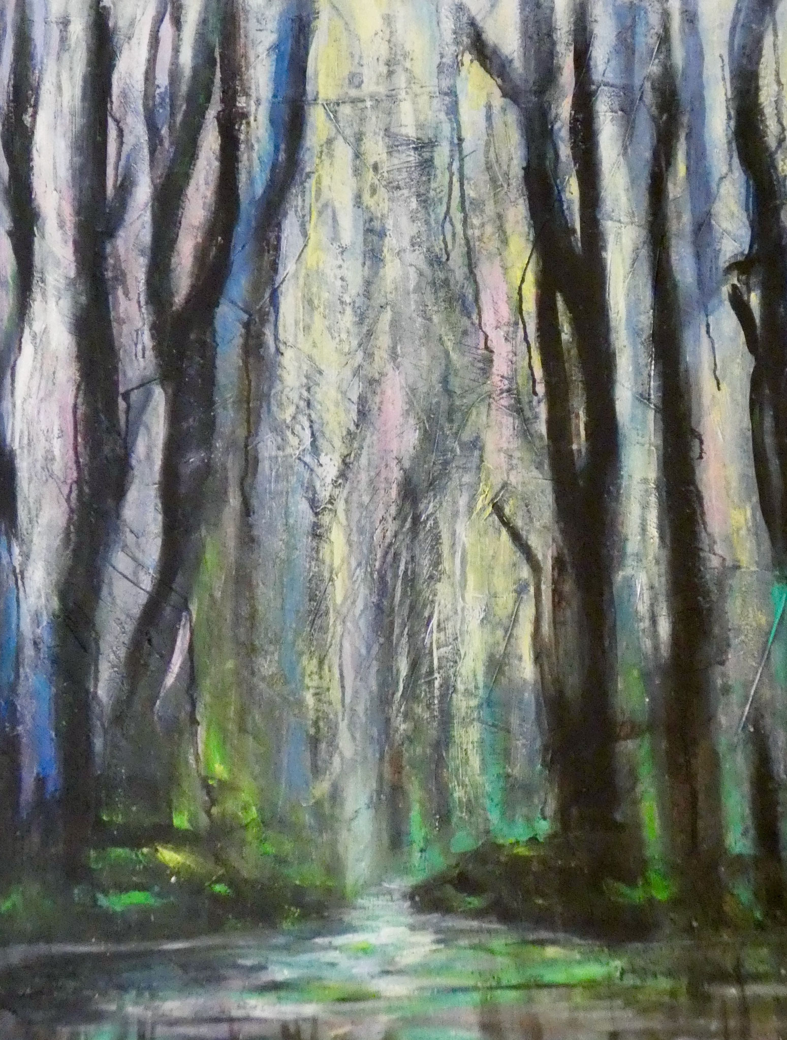 Auwald, 100x80 cm, Mischtechnik