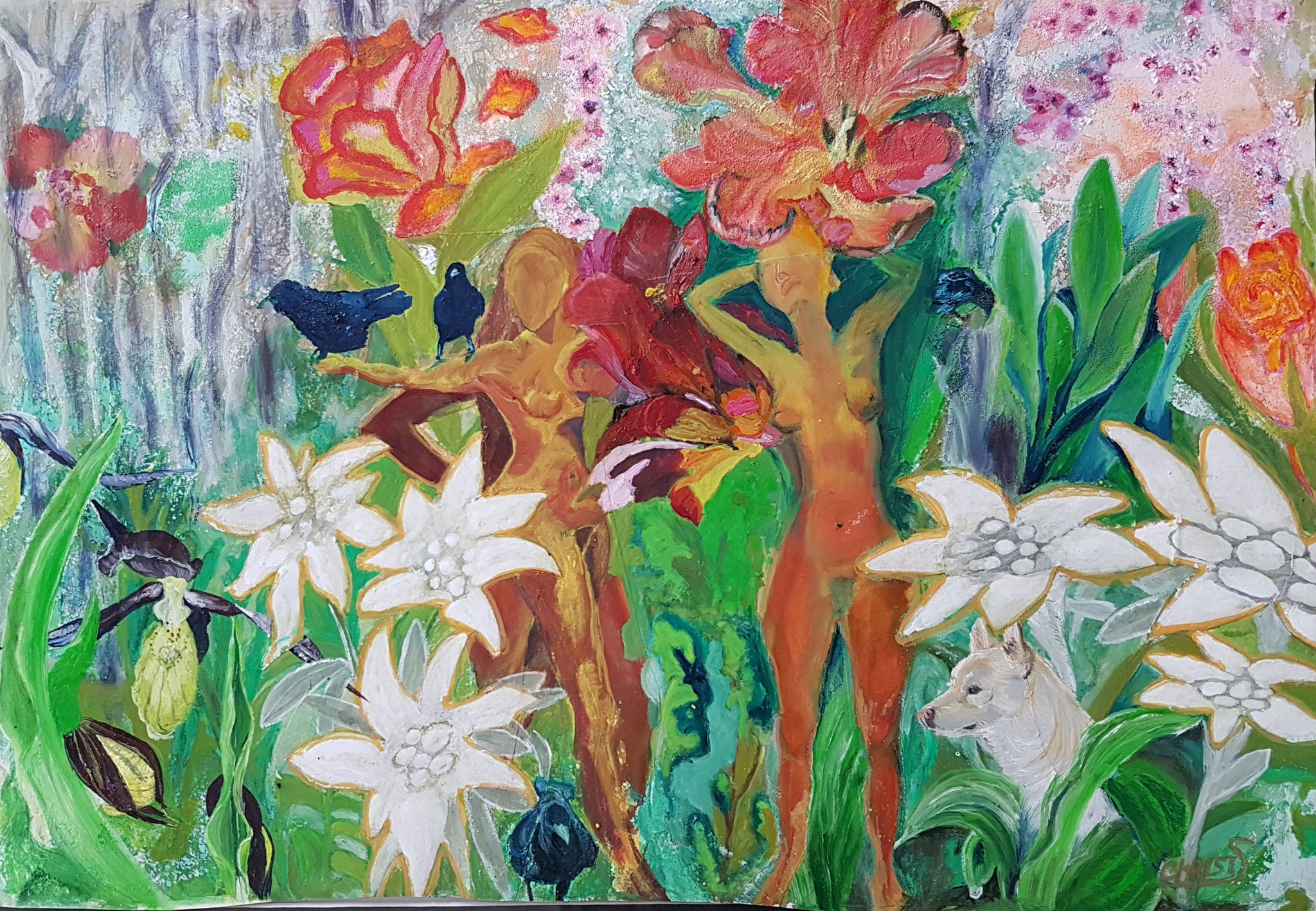 Im Paradies, 80x60 cm, Mischtechnik/ Karton, gerahmt