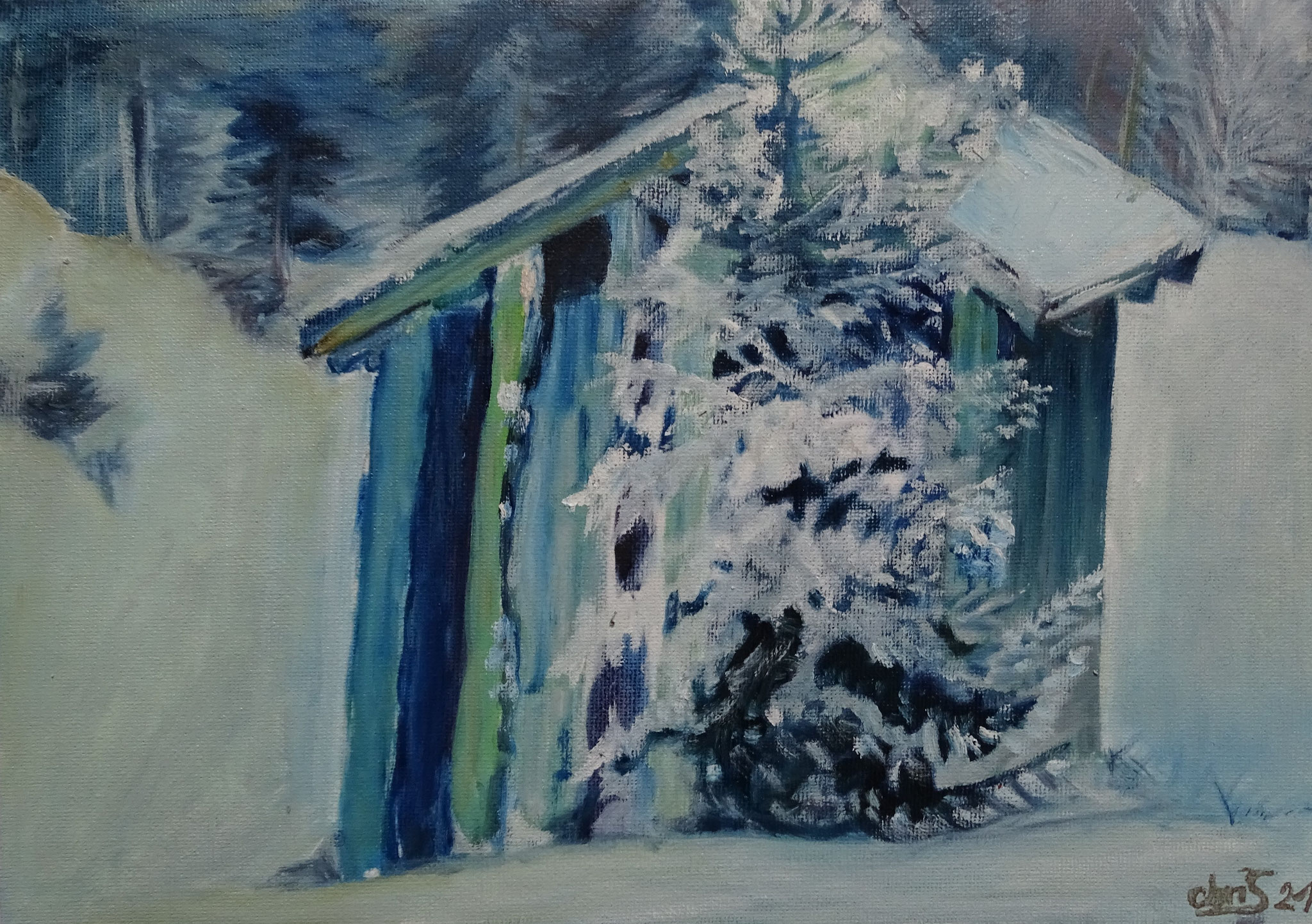 Stadel bei Bichlbach, 30x20 cm, Öl/ Leinwand