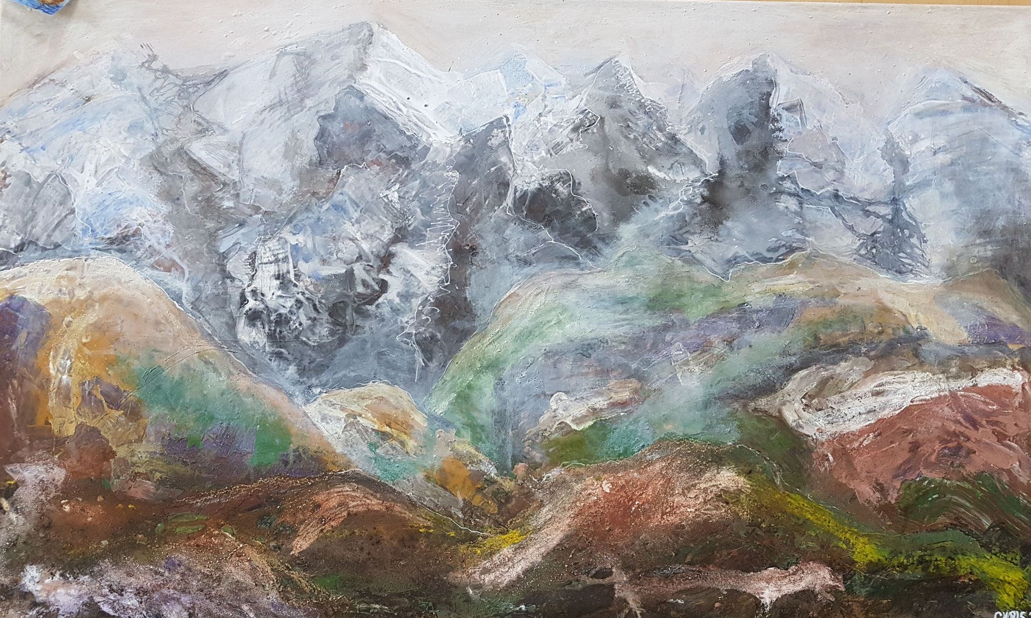 Die Lechtaler Alpen, 135x100 cm, Mischtechnik, selbst bespannt, grundiert