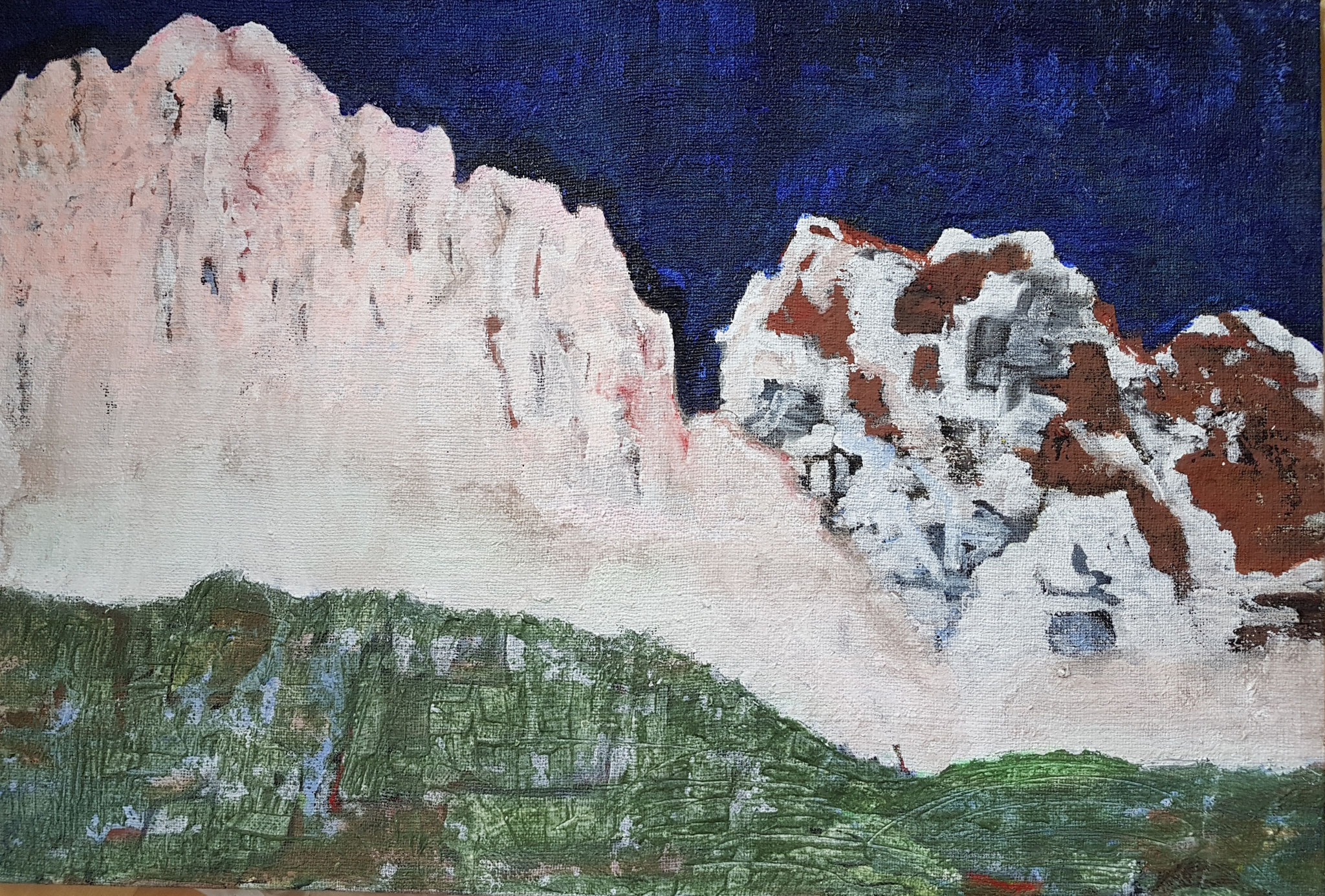 Landschaft, 130x90 cm, Mischtechnik/ Sackleinen, selbst bespannt, grundiert