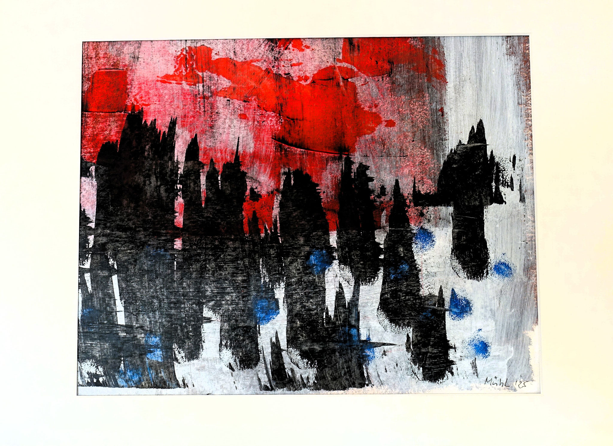 Acryl auf Papier, 29x23 cm innen, 40x30 cm aussen, 2025