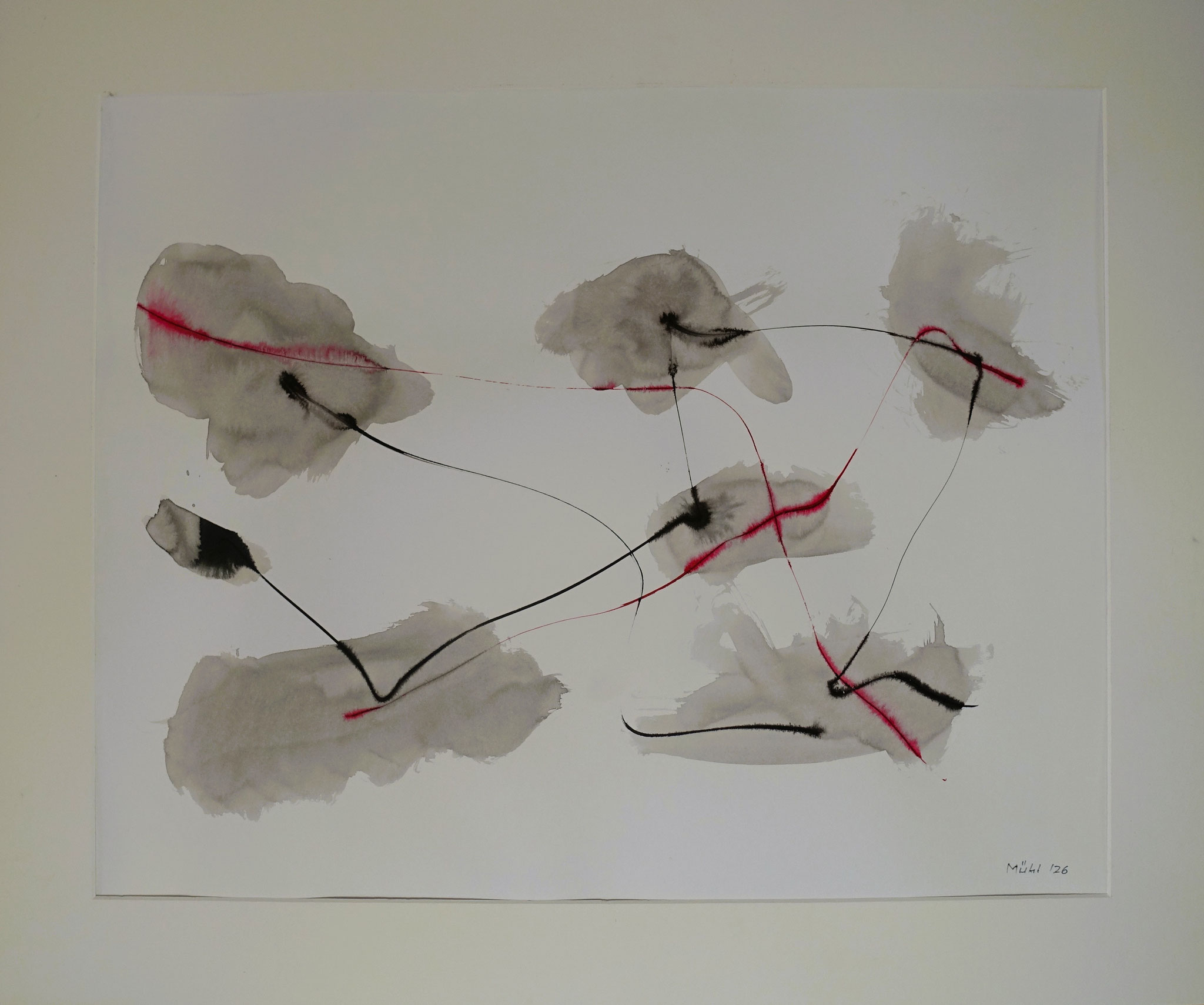 Ohne Titel, Kalligrafietusche auf Papier, 60x50 aussen, 49x39 innen, 2026