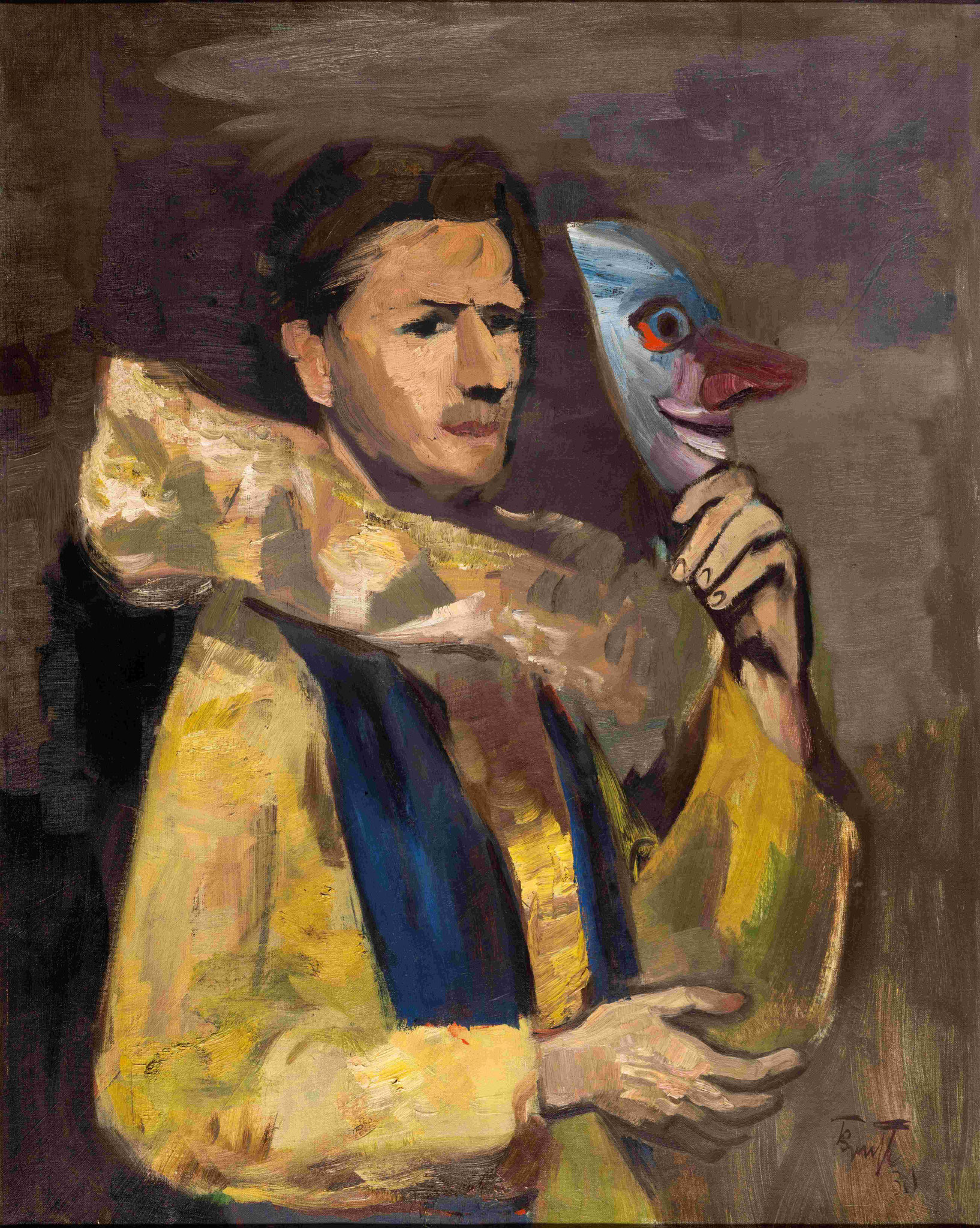 Brust, Karl Friedrich: Selbstbildnis mit Maske, Öl auf Leinwand, 1934 Foto: Hubert Auer, © Karl Friedrich Brust, Museum Kunst der Verlorenen Generation