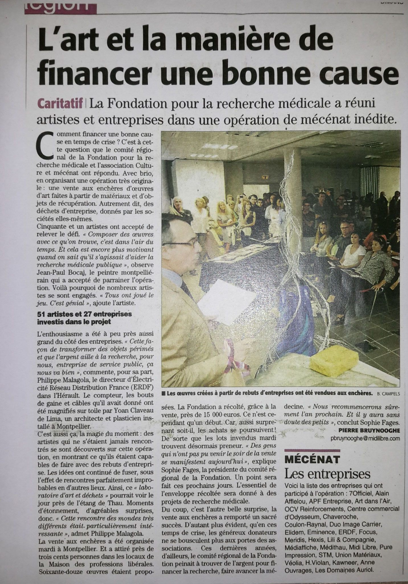 Midi-Libre _Vente aux Enchères pour la Recherche Médicale en L.R.