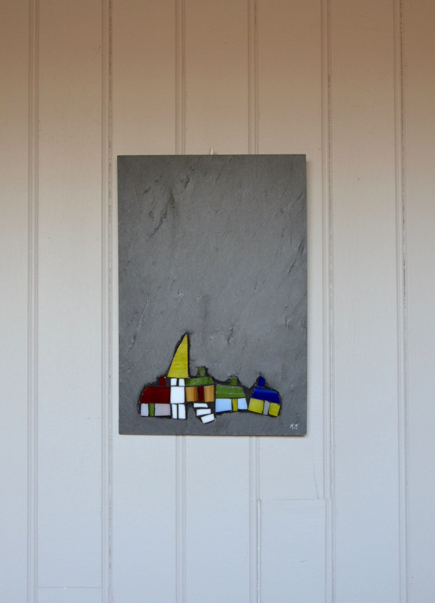 Pense-bête mosaïque de verre sur ardoise
