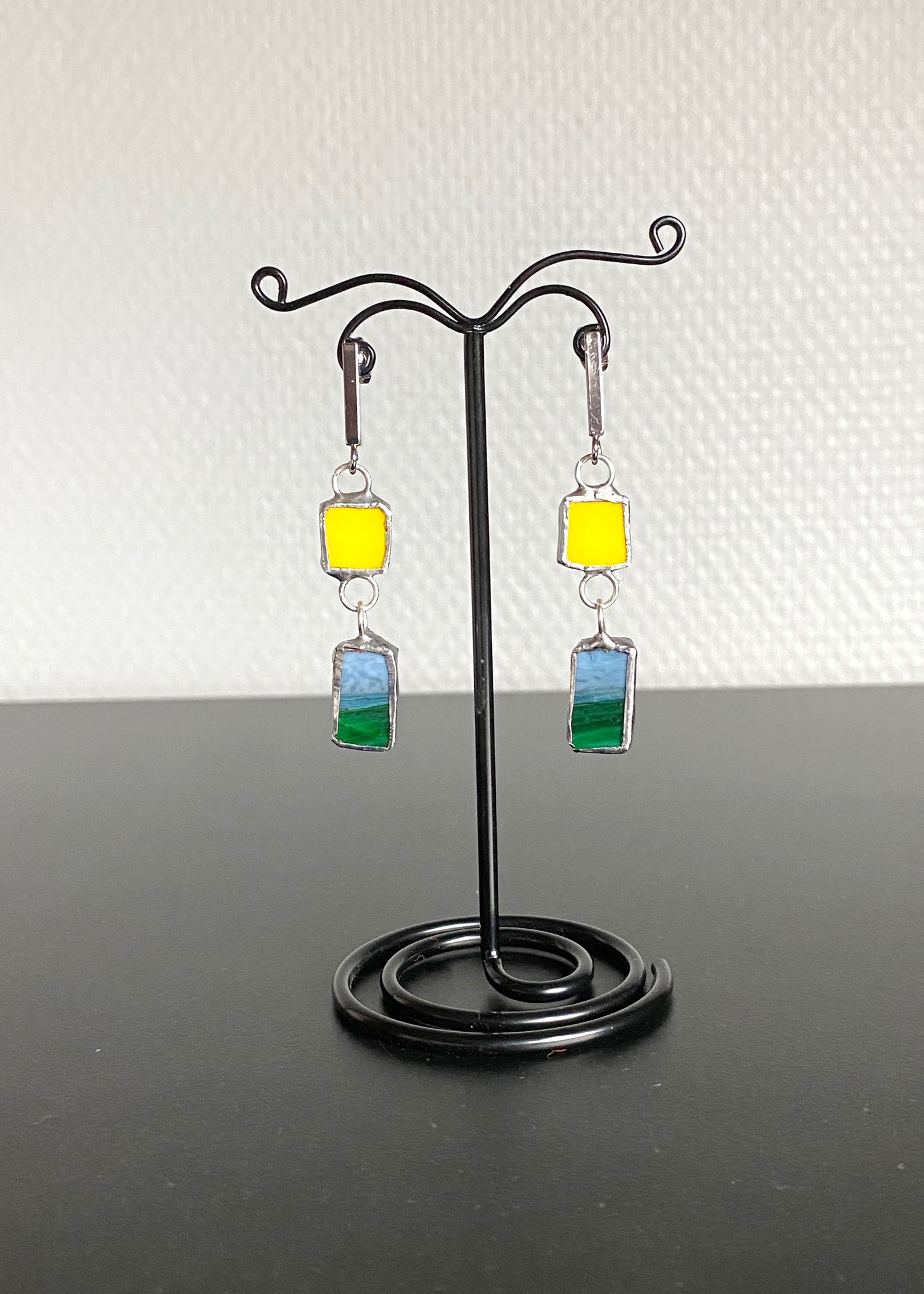 BO en Tiffany jaune vert support barrette (6x1 cm) 12€