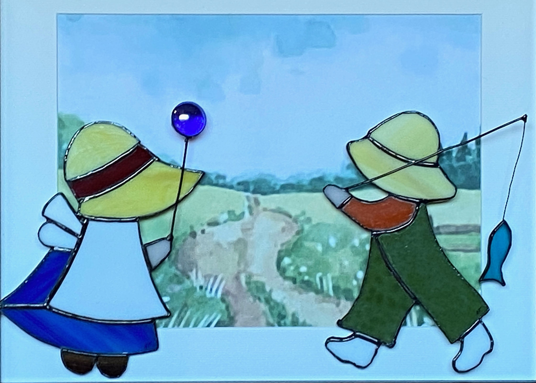 Tableau "Deux enfants" en Tiffany Détail