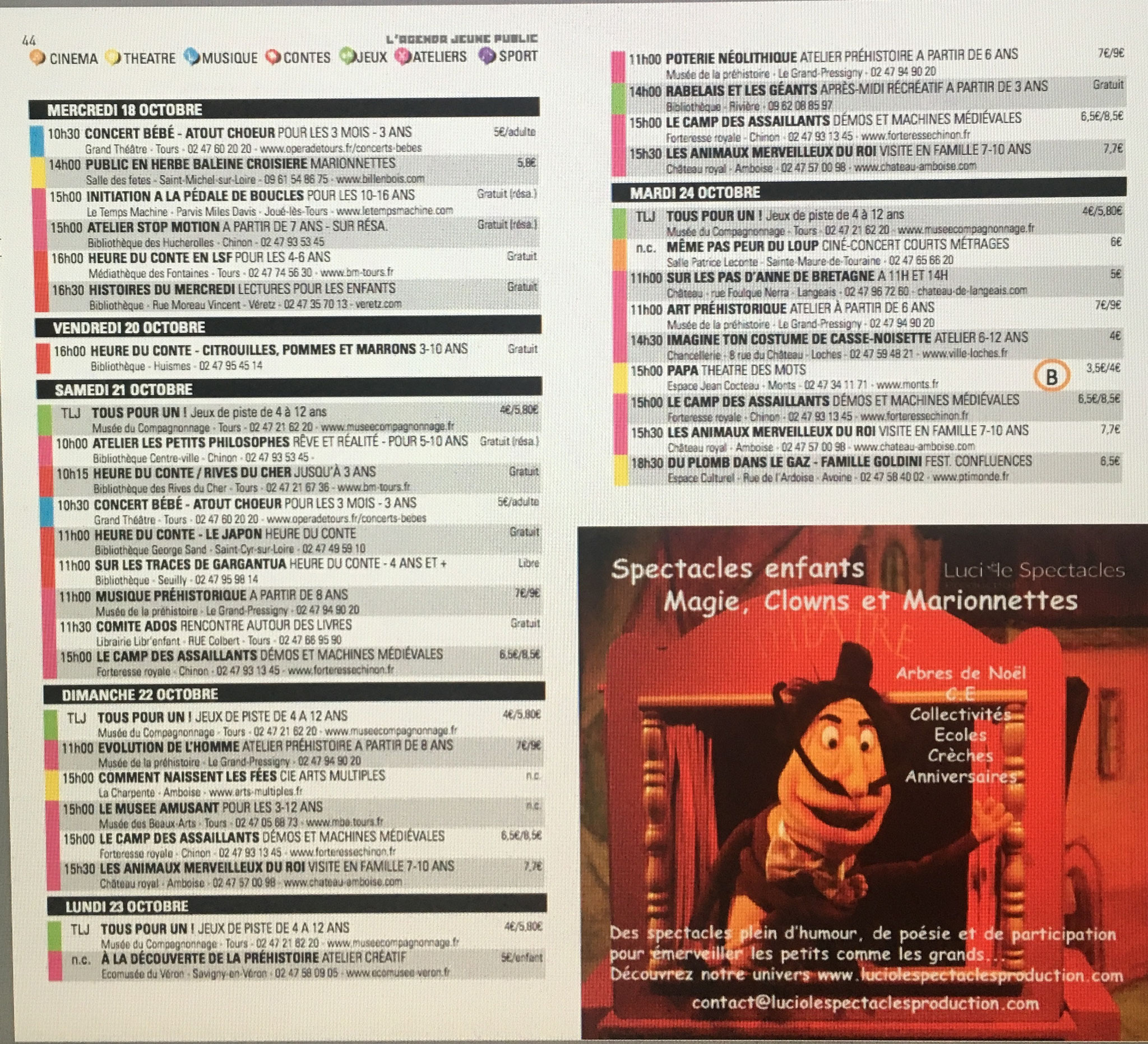 Extrait du Prog! Spectacle de magie, clowns et marionnettes à Tours-37-Région Centre-Octobre 2017
