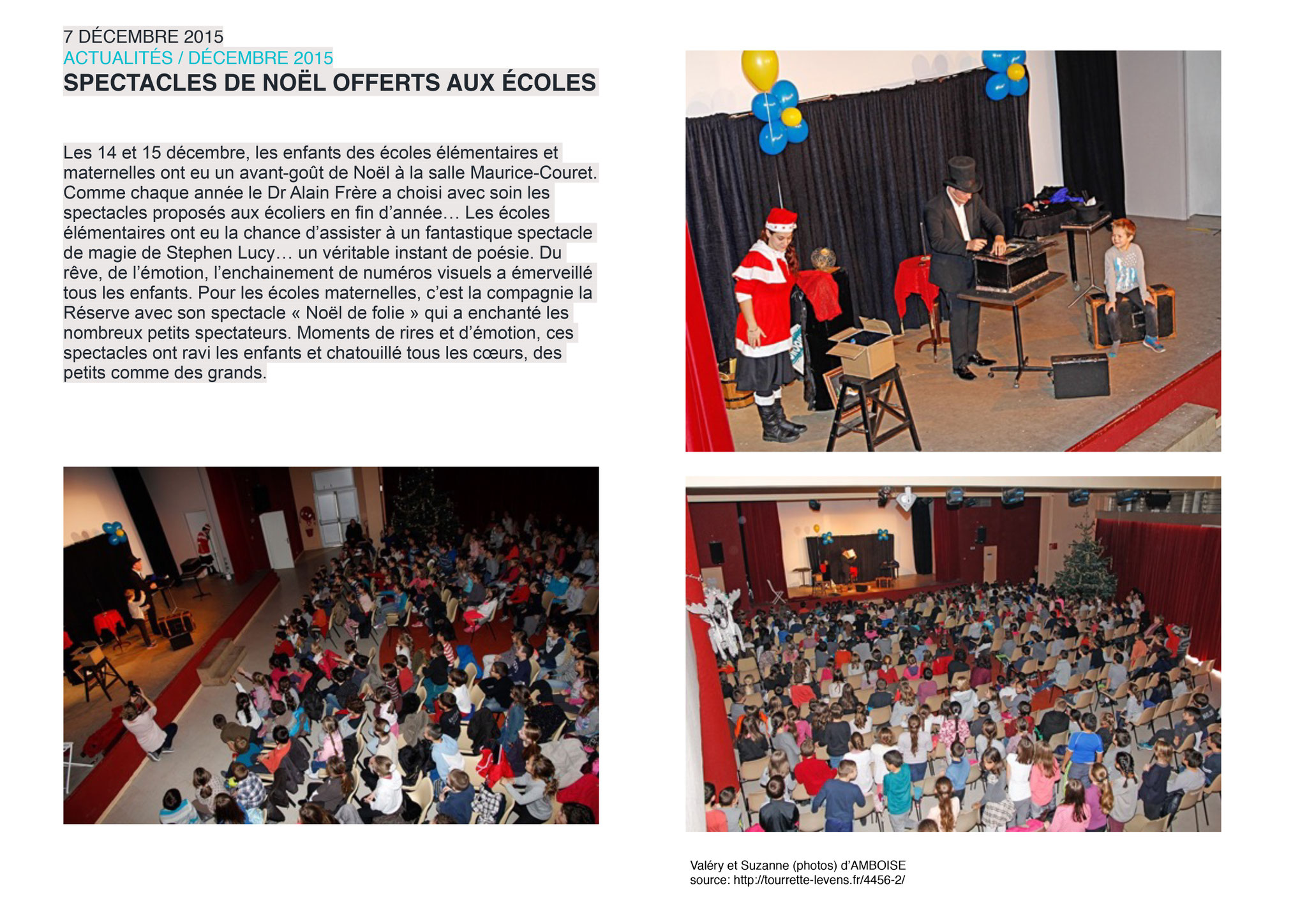 Article sur le journal de Tourette-Levens- Spectacle de magie de Stephen Lucy- Ecole de Tourrette-Levens-2015