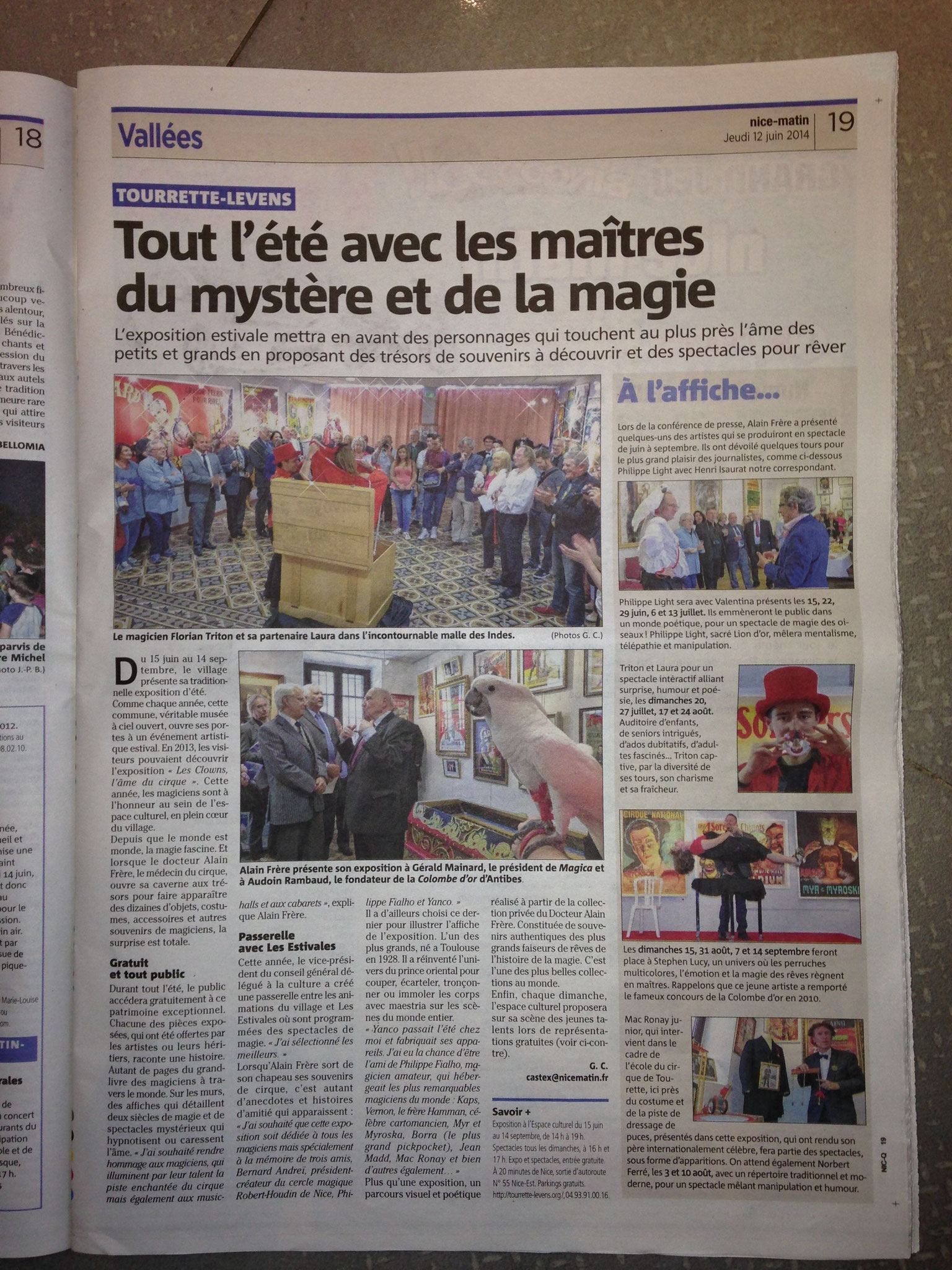 Article du Nice Matin-Les Maitres de la magie- Stephen Lucy-Tourrette-Levens-2014