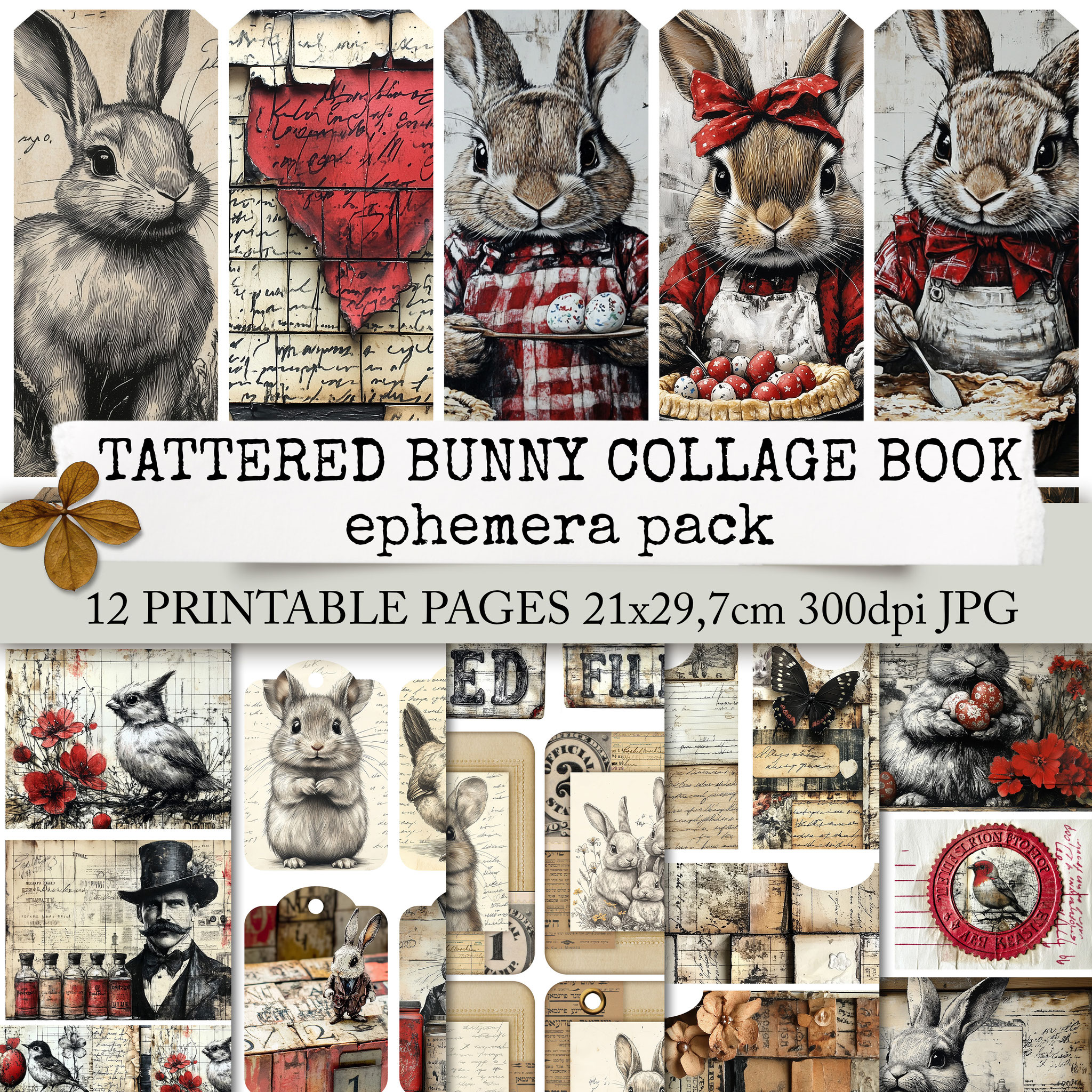 【サイズ交換ＯＫ】 - BOOK COLLAGE BUNNY TATTERED LUISE ART JOURNAL JUNK - HEINZL その他