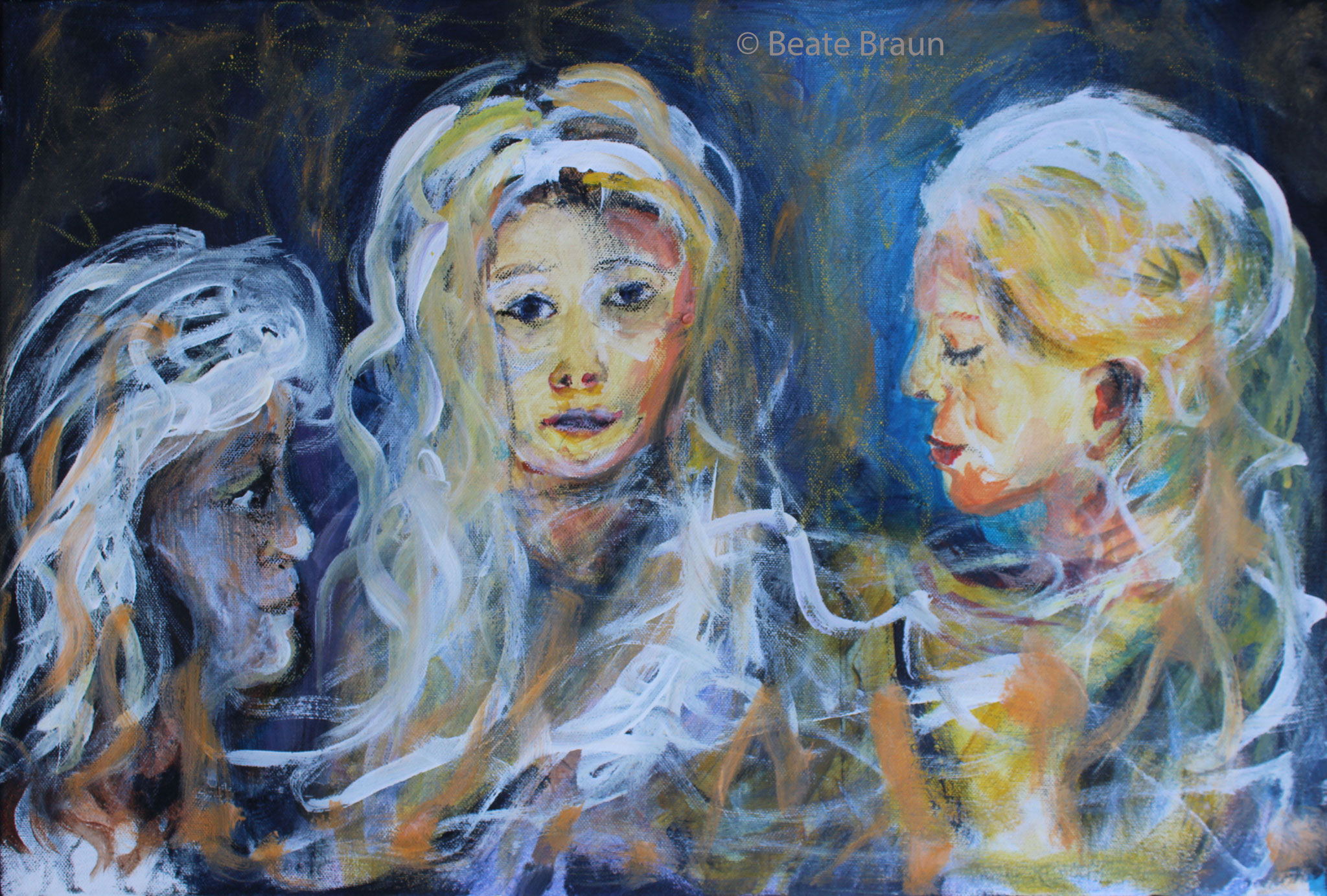 die drei Nymphen | 50 x 70 cm | Acryl auf Leinwand | 2021