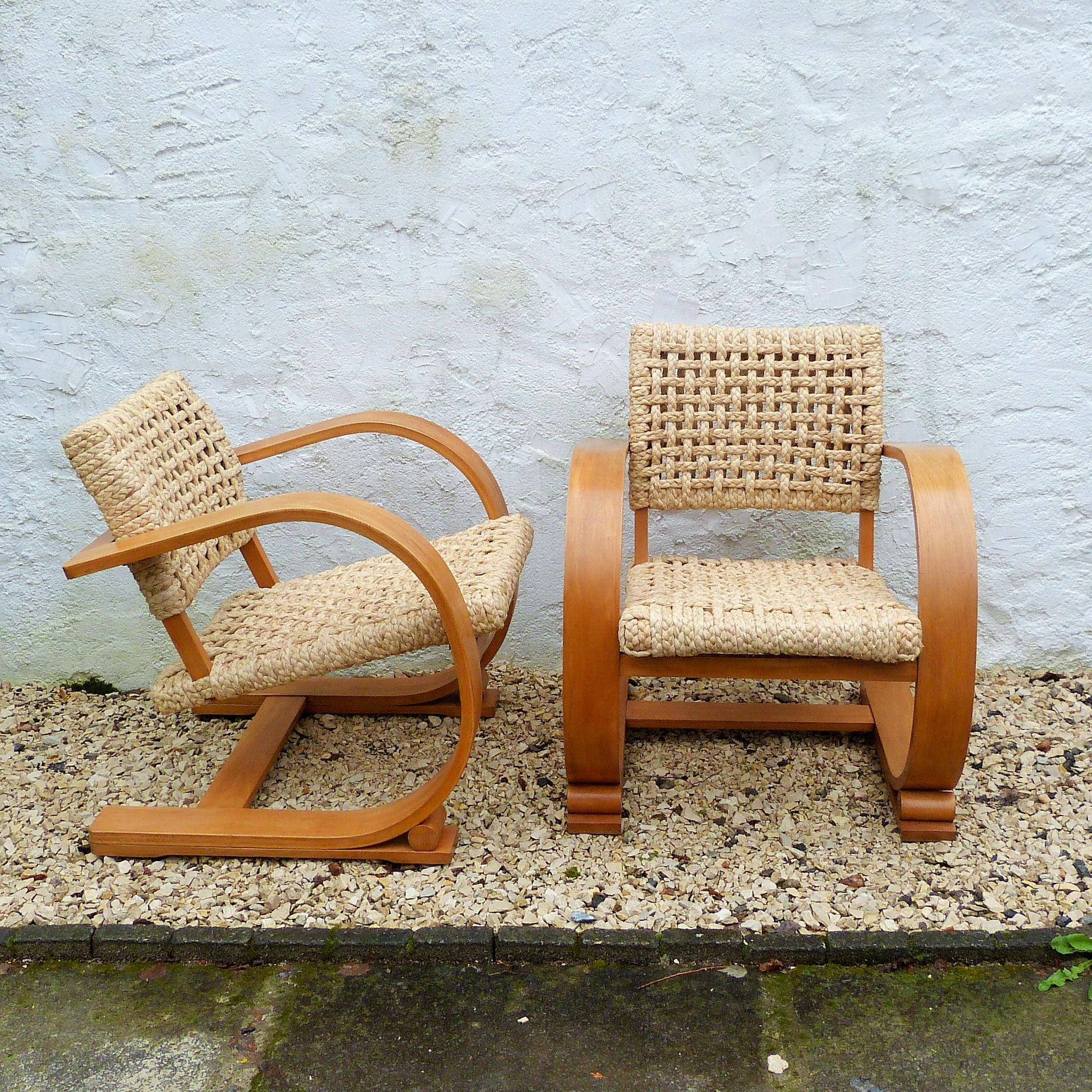 FAUTEUILS AUDOUX MINNET années 1940-50 (raphia tressé)