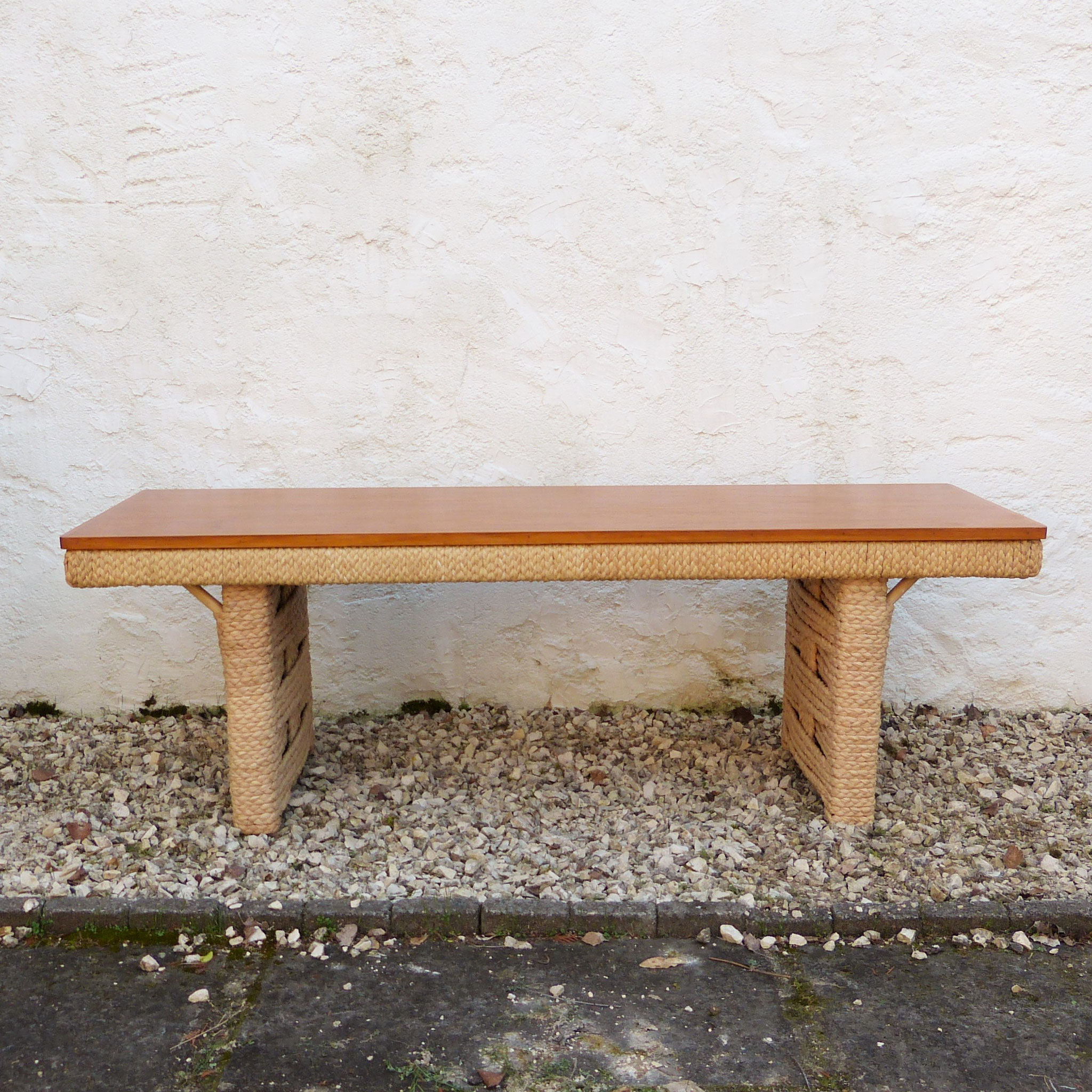TABLE BASSE AUDOUX MINNET années 1940-50 (raphia tressé)