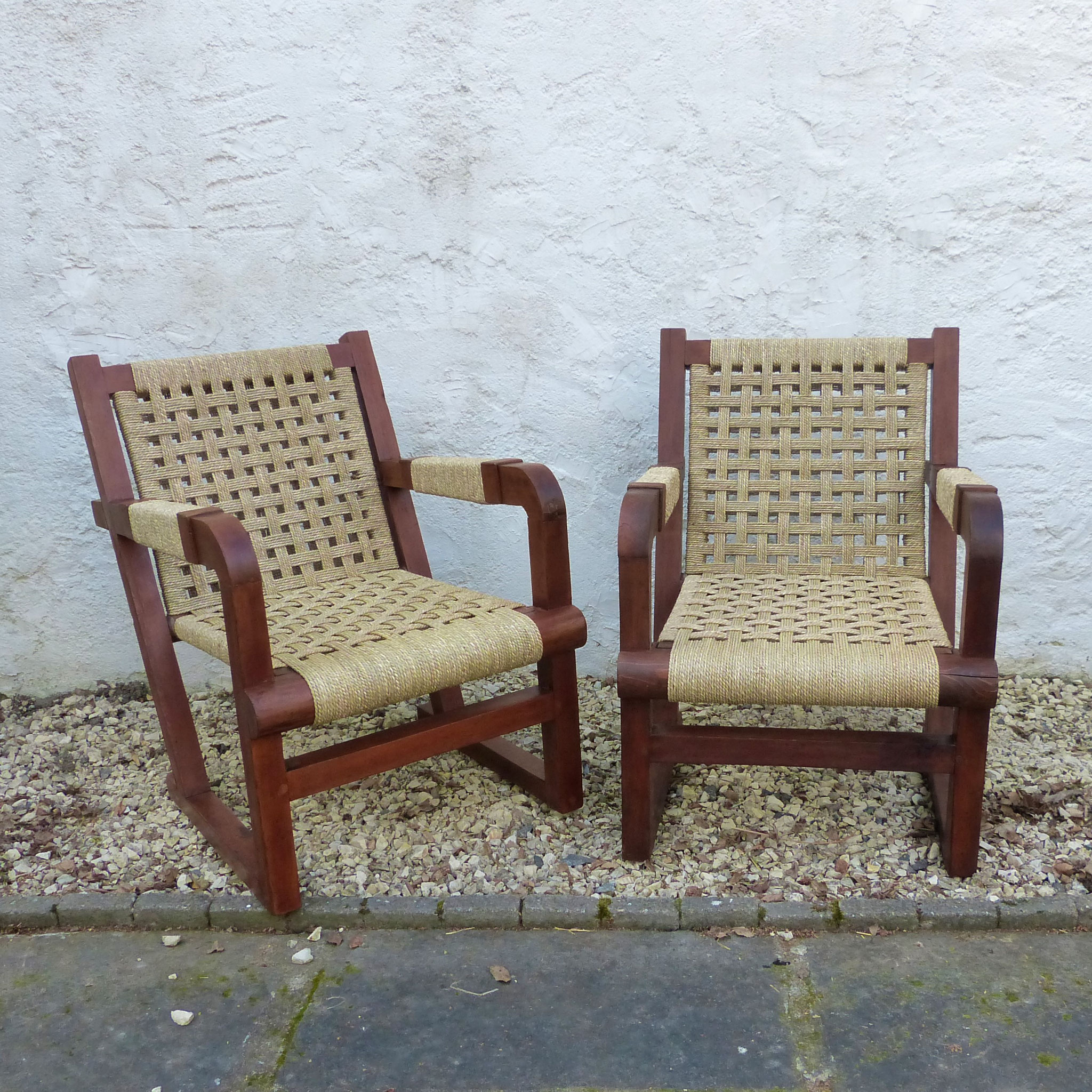 FAUTEUILS JOURDAIN années 1930 (corde végétale jonc de mer)
