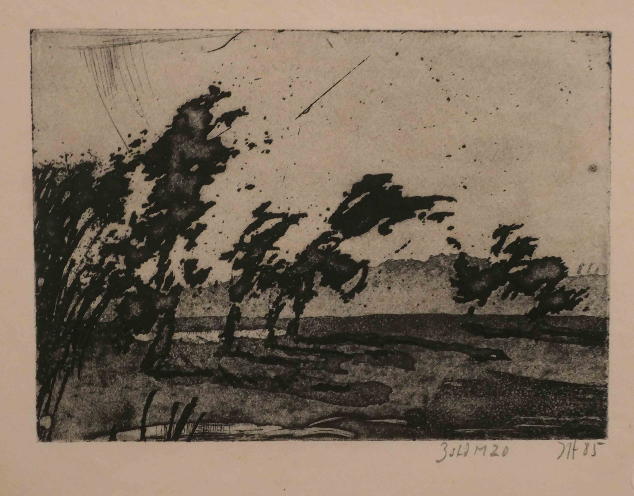 Horst Janssen, "ohne Titel (Eiderland)", Radierung 1985, Sonderausstellung "Lebensklekse-Todeszeichen", Sammlung Scharf-Gerstenberg, Berlin