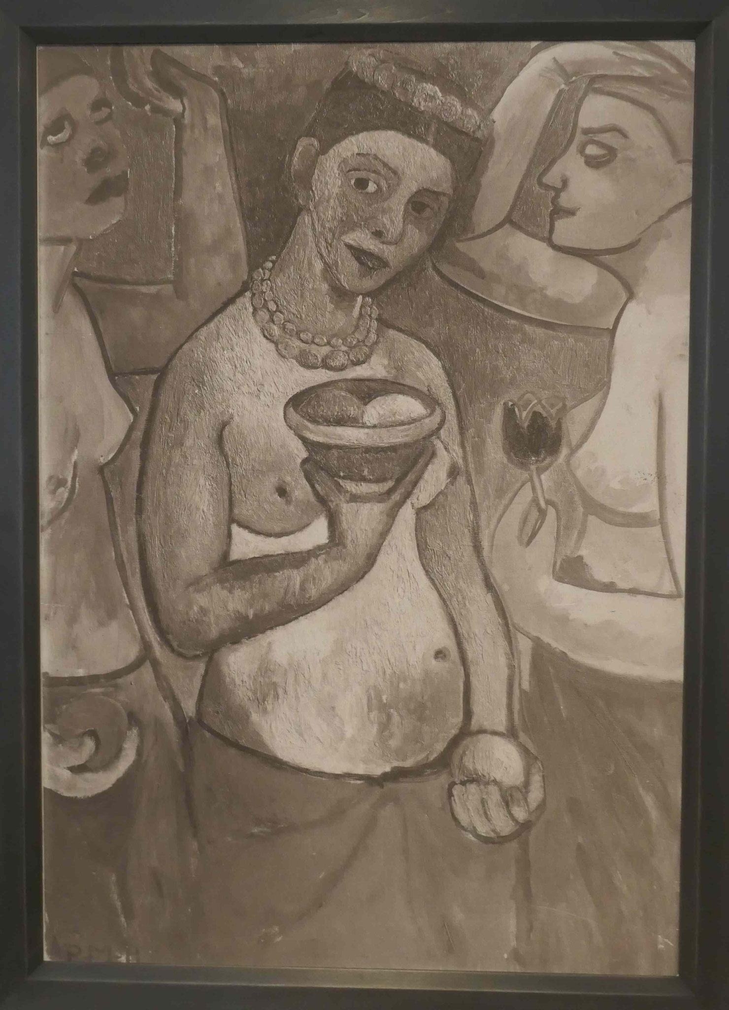 Paula Modersohn-Becker, Komposition von drei weiblichen Figuren, in der Mitte ein Selbstbildnis, 1906, Modersohn-Becker Museum, Bremen