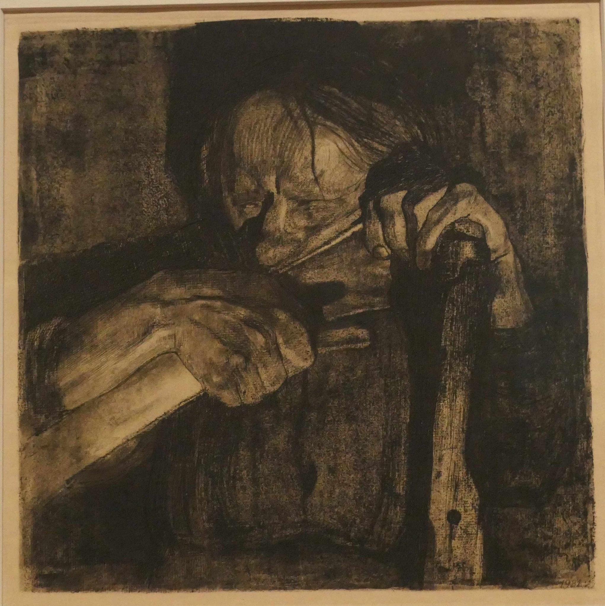Käthe Kollwitz,  Beim Dengeln, Radierung, Radierung 1906, Käthe-Kollwitz-Museum, Berlin