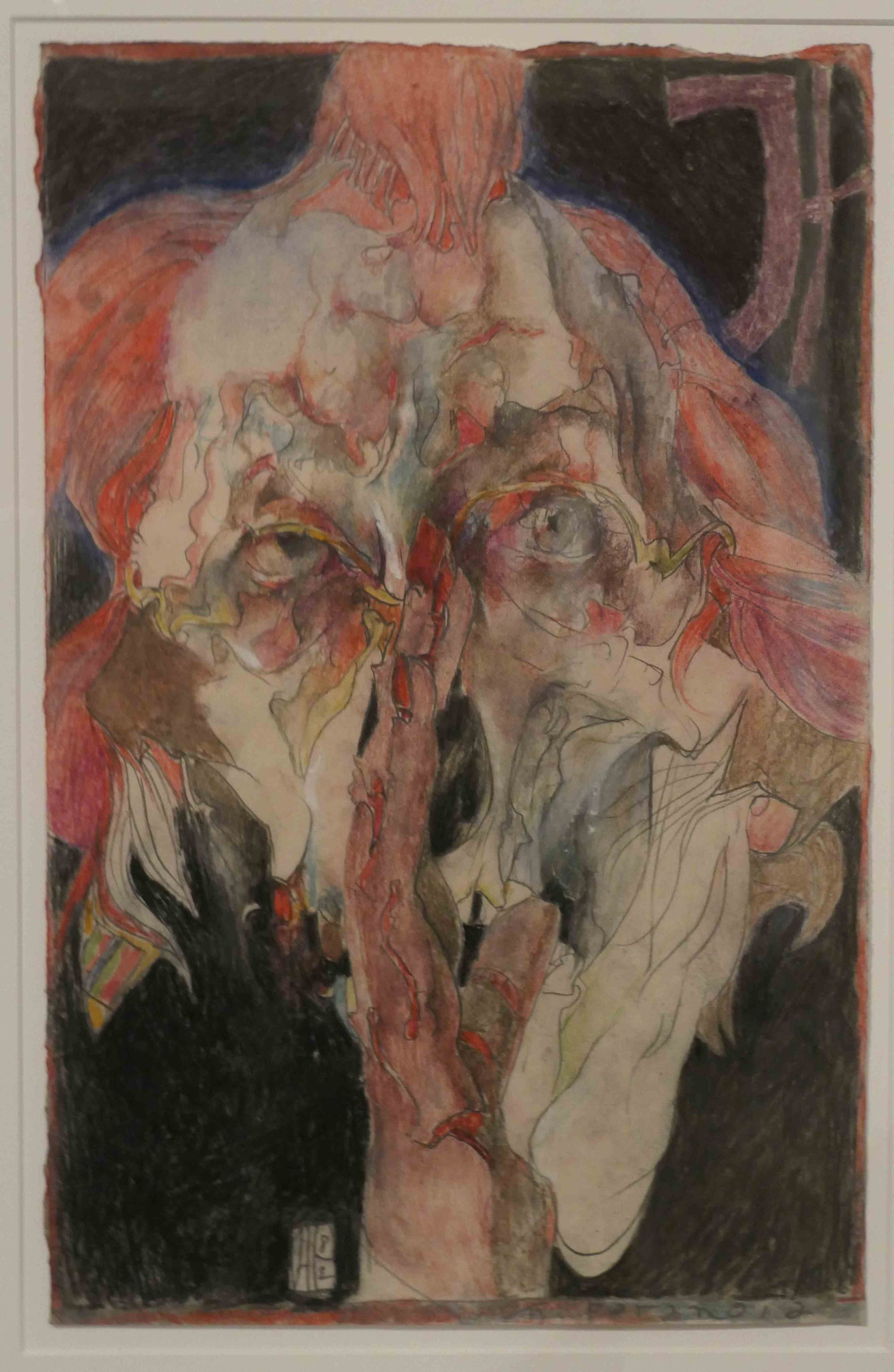 Horst Janssen,"Selbst (Paranoia)", Pastell 1982, Sonderausstellung "Lebensklekse-Todeszeichen", Sammlung Scharf-Gerstenberg, Berlin