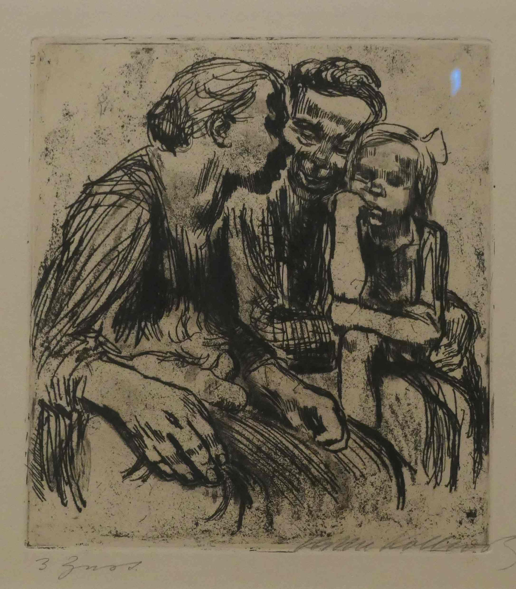 Käthe Kollwitz,  Zwei schwatzende Frauen mit zwei Kindern, Radierung 1928, Käthe-Kollwitz-Museum, Berlin