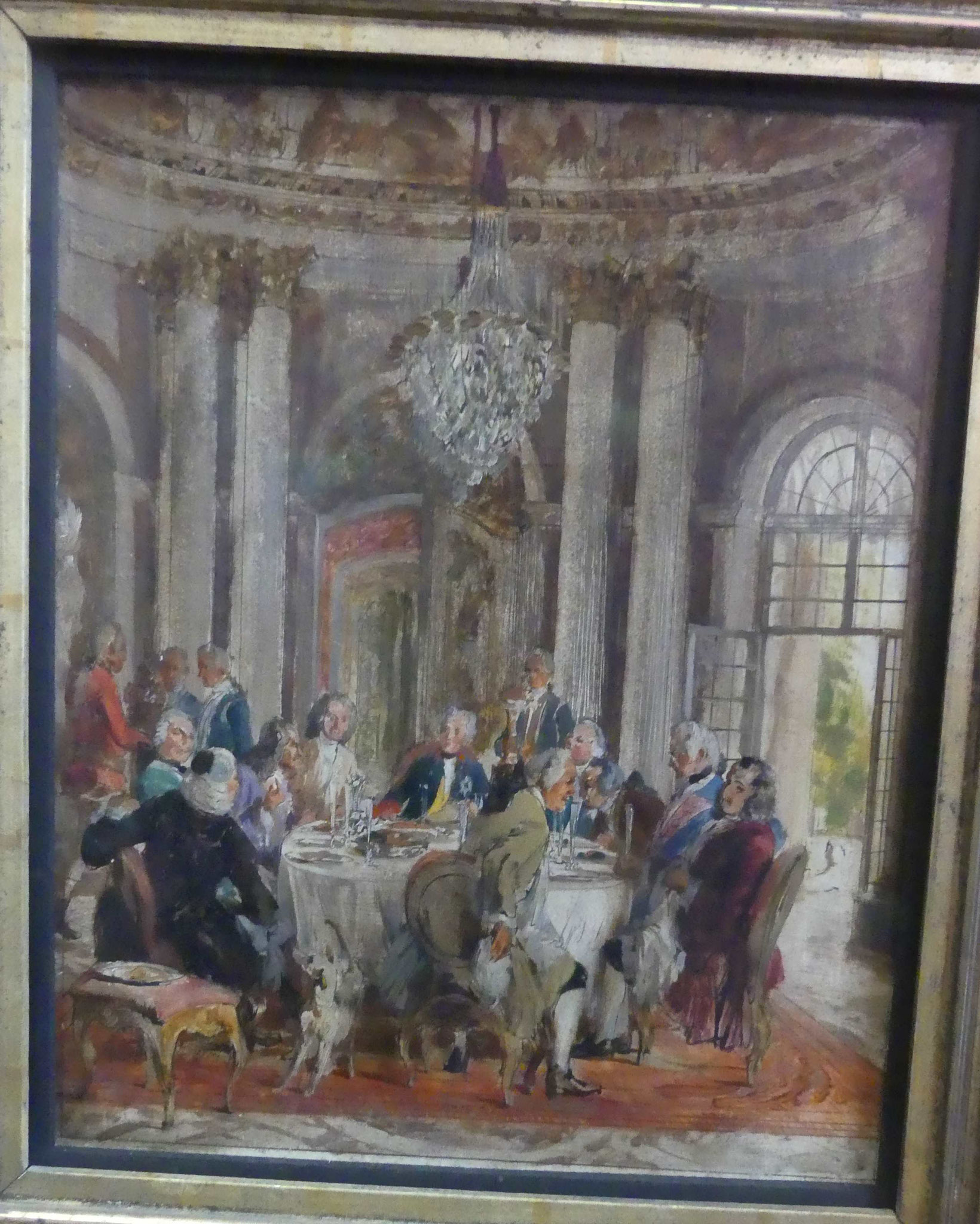 Adolf von Menzel: Tafelrunde Friedrich II. in Sanssouci (Ölskizze), Nationalgalerie Berlin