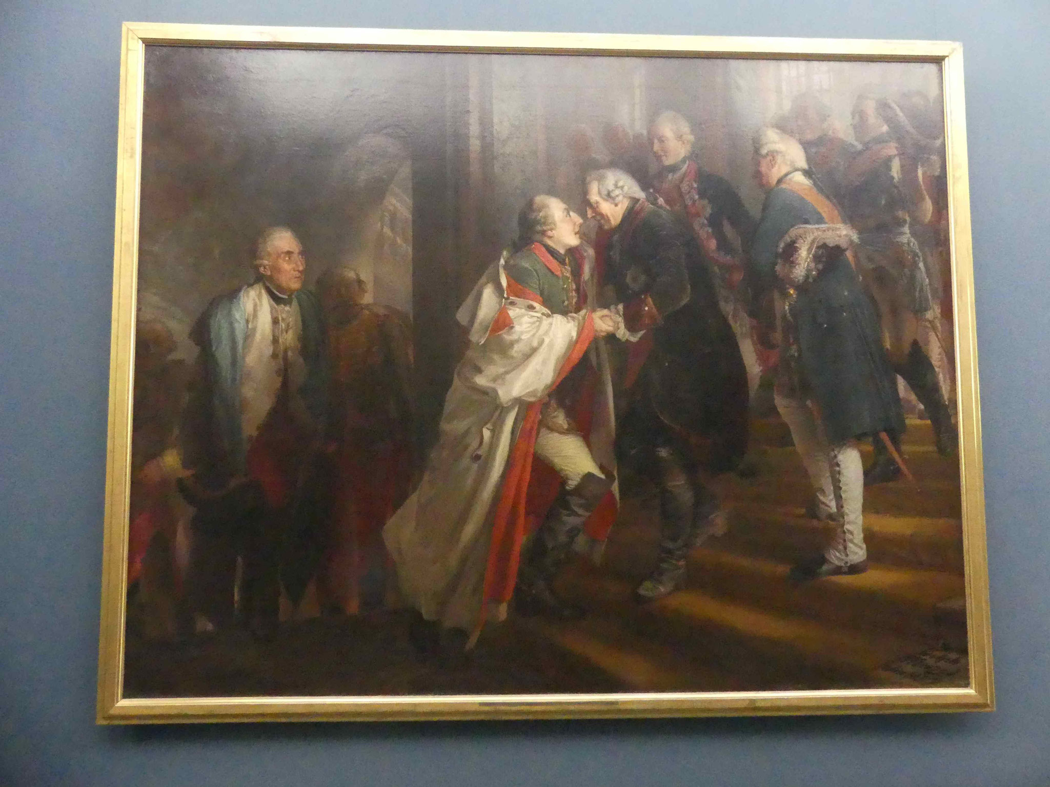 Adolf von Menzel: Bewgegnung Friedrich II. mit Kaiser Joseph II. in Neiße im Jahre 1769, 1857, Öl auf Leinwand, Nationalgalerie Berlin