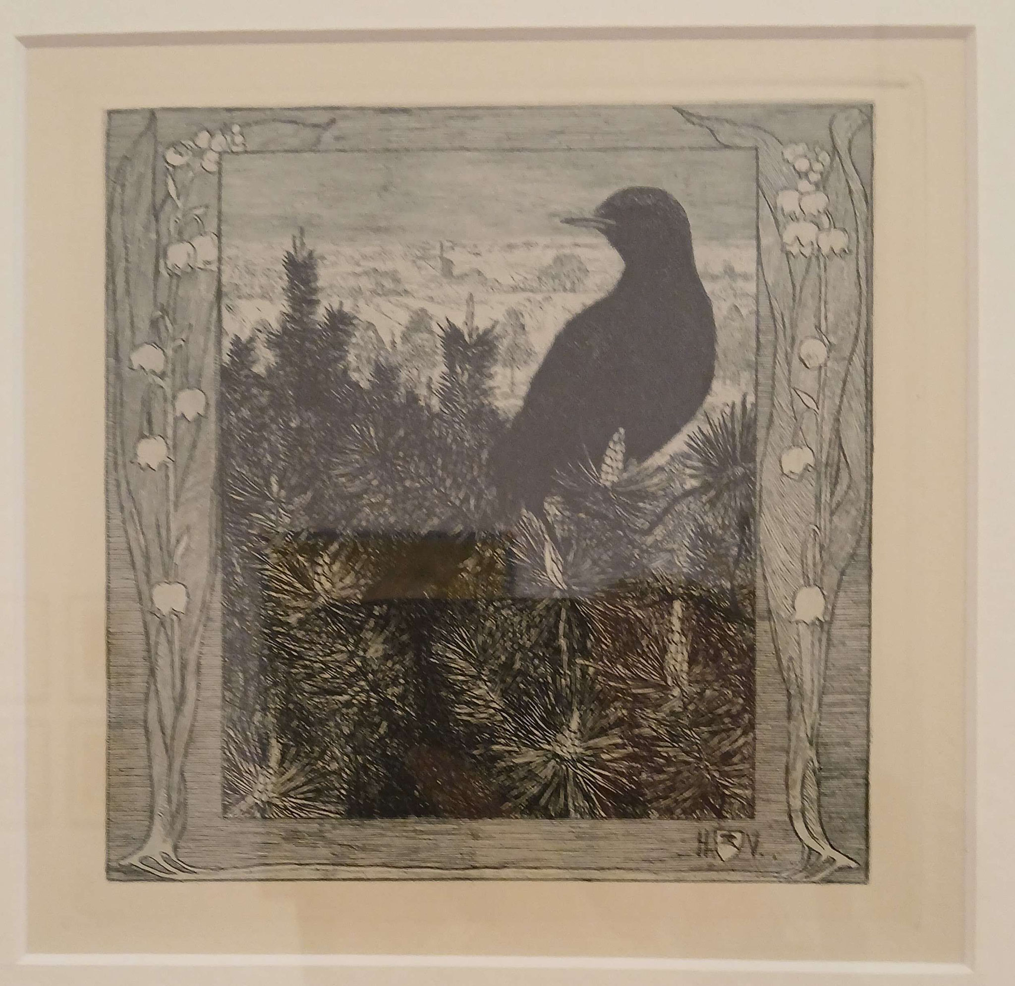 Heinrich Vogeler, Die Amsel, Radierung, 1899, Sammlung im Barkenhoff, Worpswede