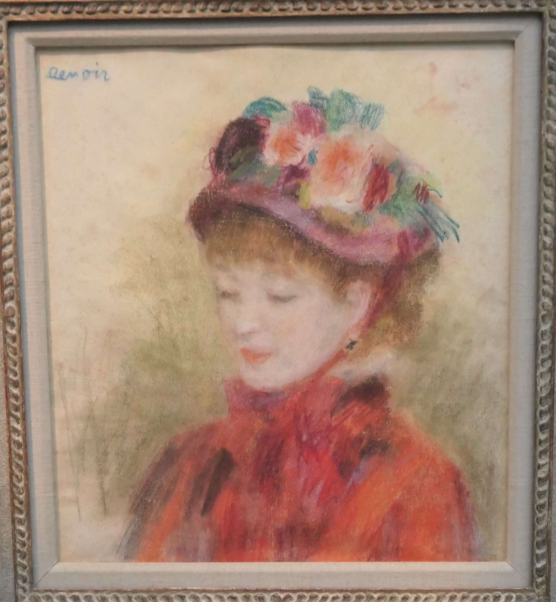 Auguste Renoir, Junge Frau mit Blumenhut, Pastellkreiden auf Papier, 1877-1879, The Scharf Collection