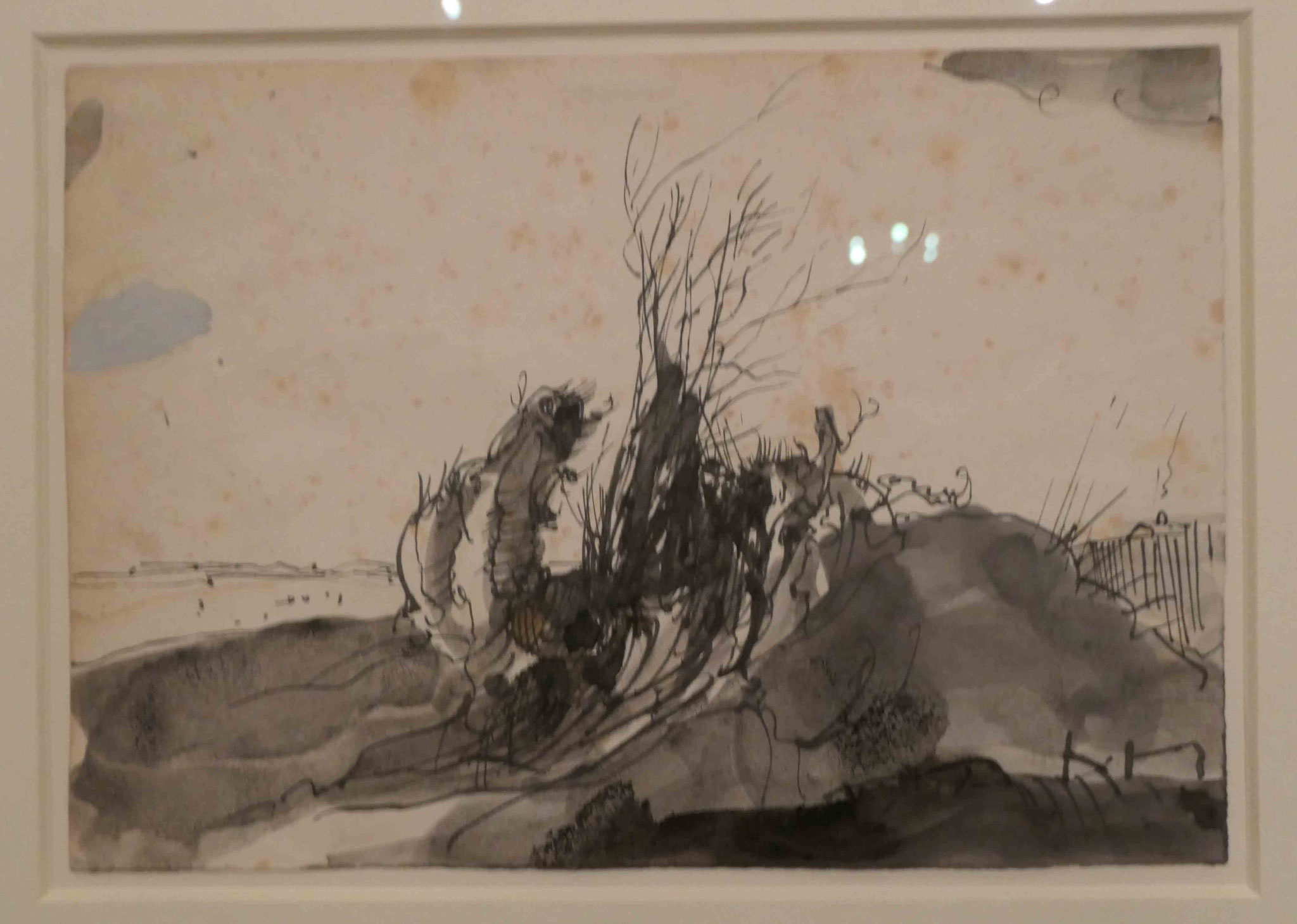 Horst Janssen, "Verdorter Strauch am Elbufer", Federzeichnung 1972, Sonderausstellung "Lebensklekse-Todeszeichen", Sammlung Scharf-Gerstenberg, Berlin