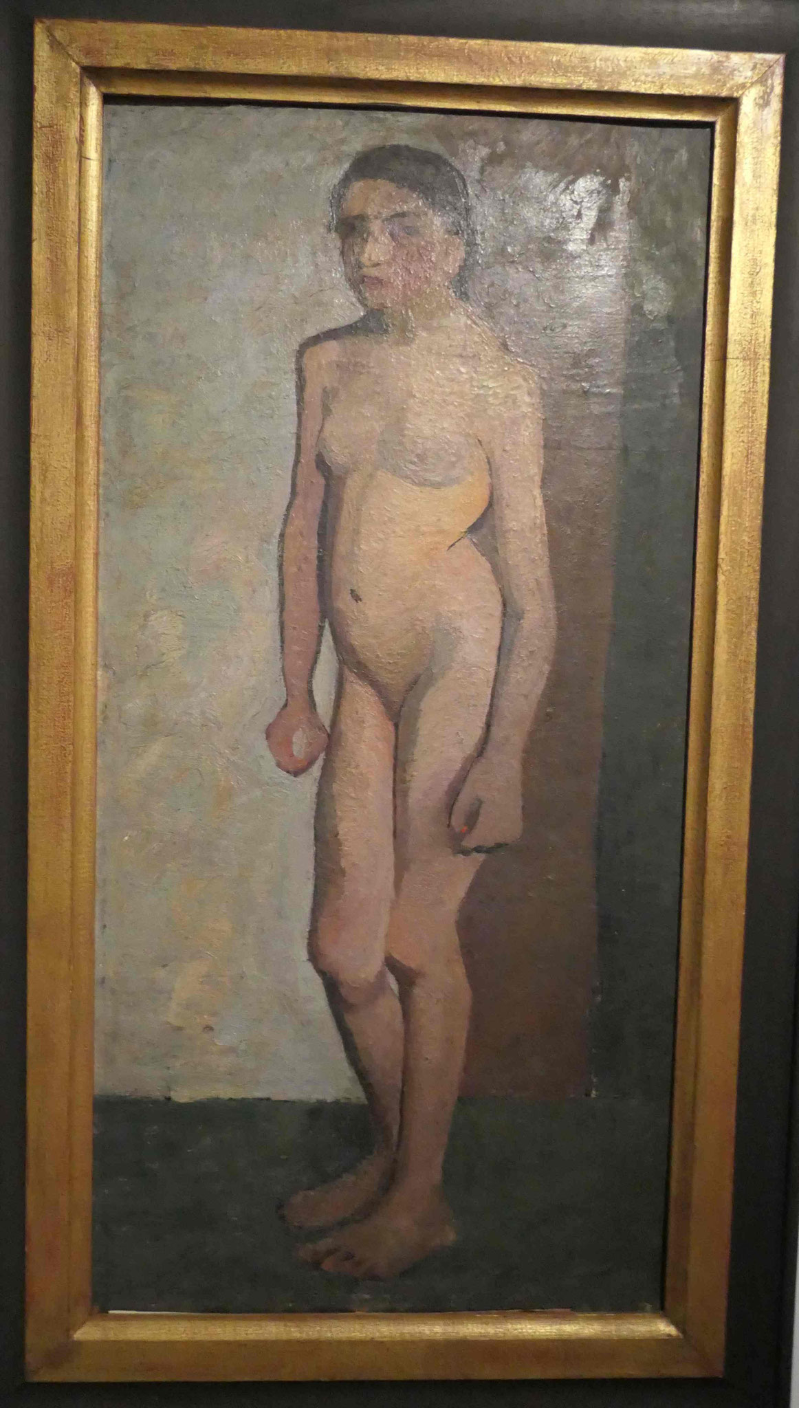 Paula Modersohn-Becker, Stehender Mädchenakt nach halblinks, Öl auf Karton auf Sperrholz, um1900, Museum Barkenhoff, Worpswede