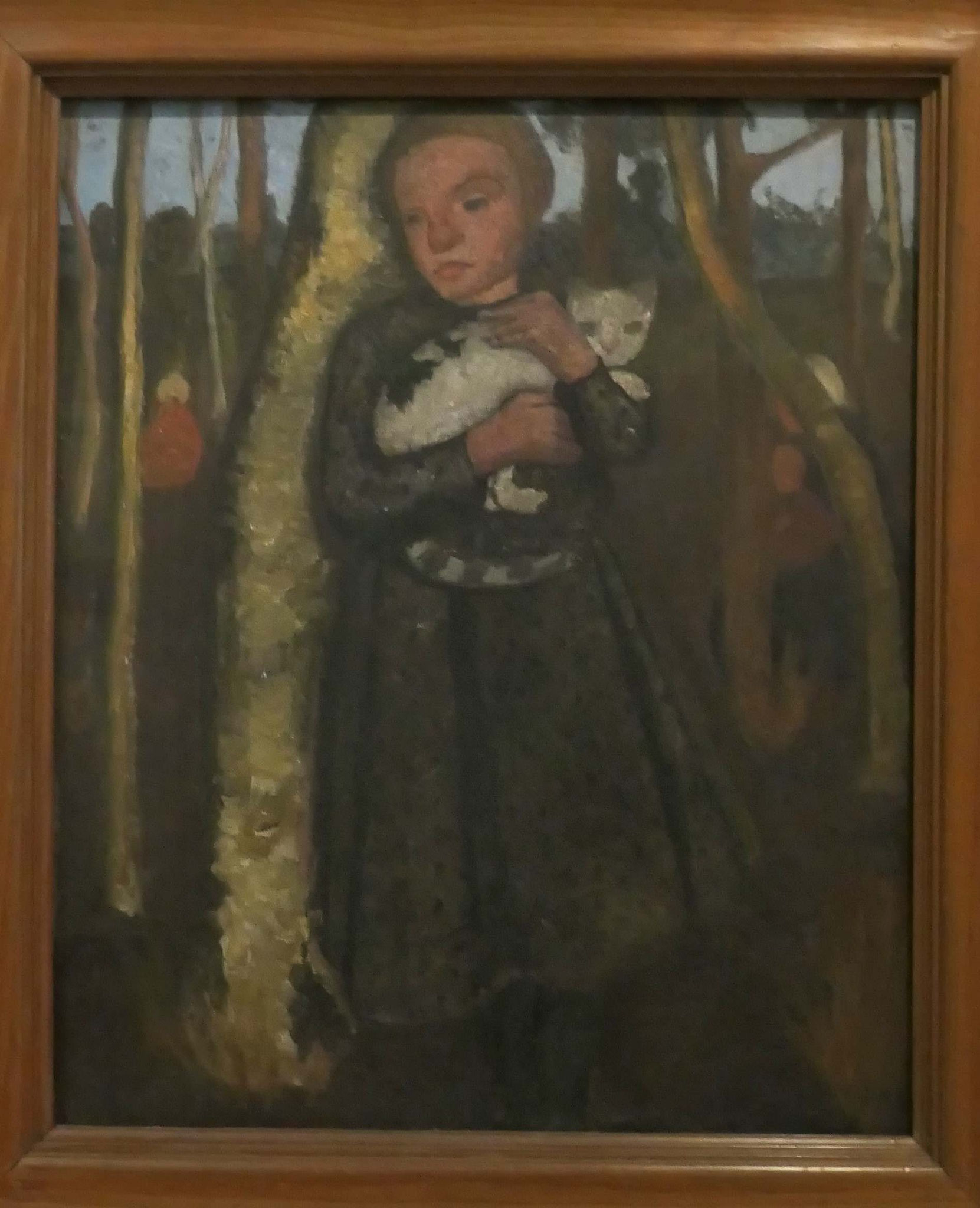 Paula Modersohn-Becker, Mädchen im Birkenwald mit Katze, Öltempera auf Leinwand, um 1904, Modersohn-Becker Museum, Bremen