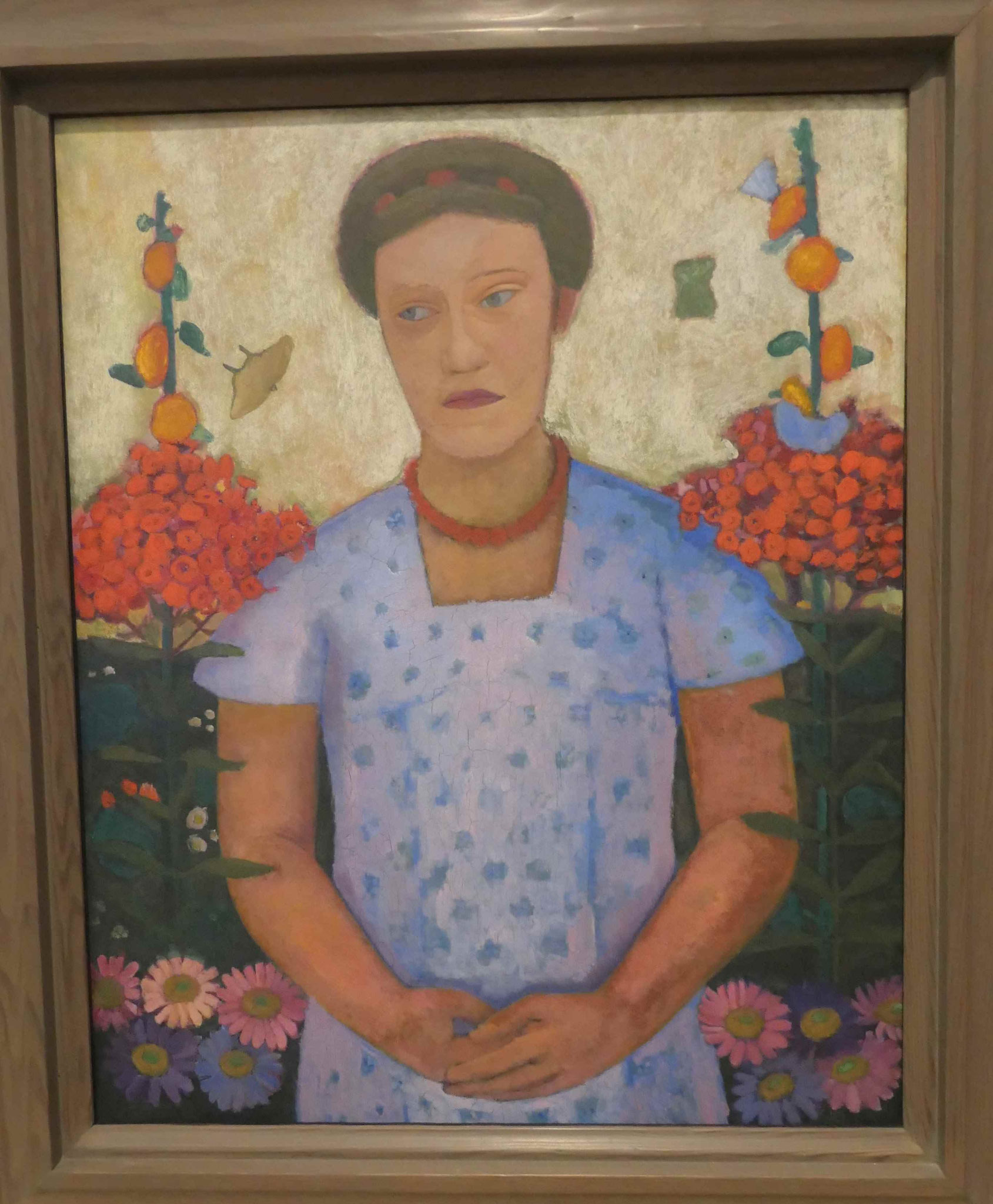 Paula Modersohn-Becker, Bildnis Lee Hoetger vor Blumengrund, Öltempera auf Leinwand, 1906,Modersohn-Becker Museum, Bremen
