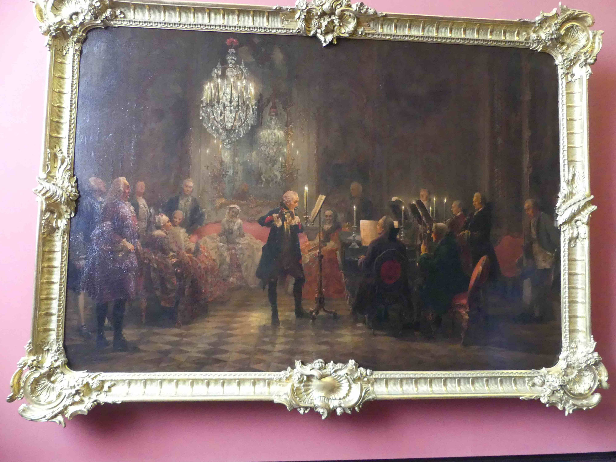 Adolf von Menzel: Flötenkonzert Friedrich des Großen in Sanssouci, 1850-52, Öl auf Leinwand, Nationalgalerie Berlin