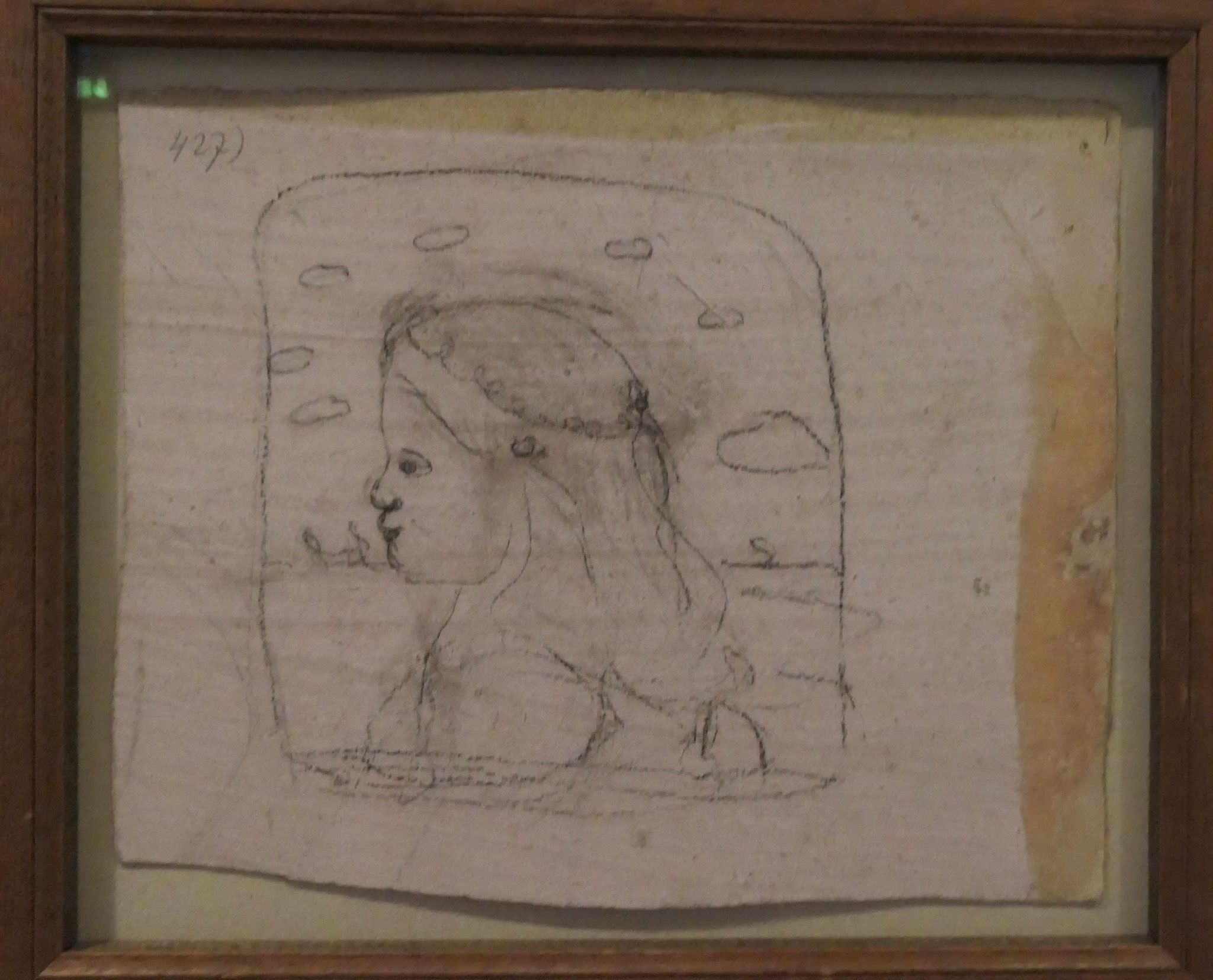Paula Modersohn-Becker,  Brustbild eines Mädchens vor Landschaft mit Wolken, Kreide und Kohle auf Papier, 1901,Modersohn-Becker Museum, Bremen