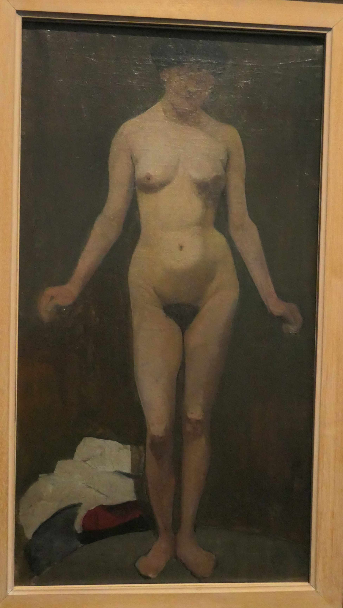 Paula Modersohn-Becker, Stehender weiblicherr Akt, frontal die Arme abgewinkelt, Öl auf Leinwand, 1900, Modersohn-Becker Museum, Bremen