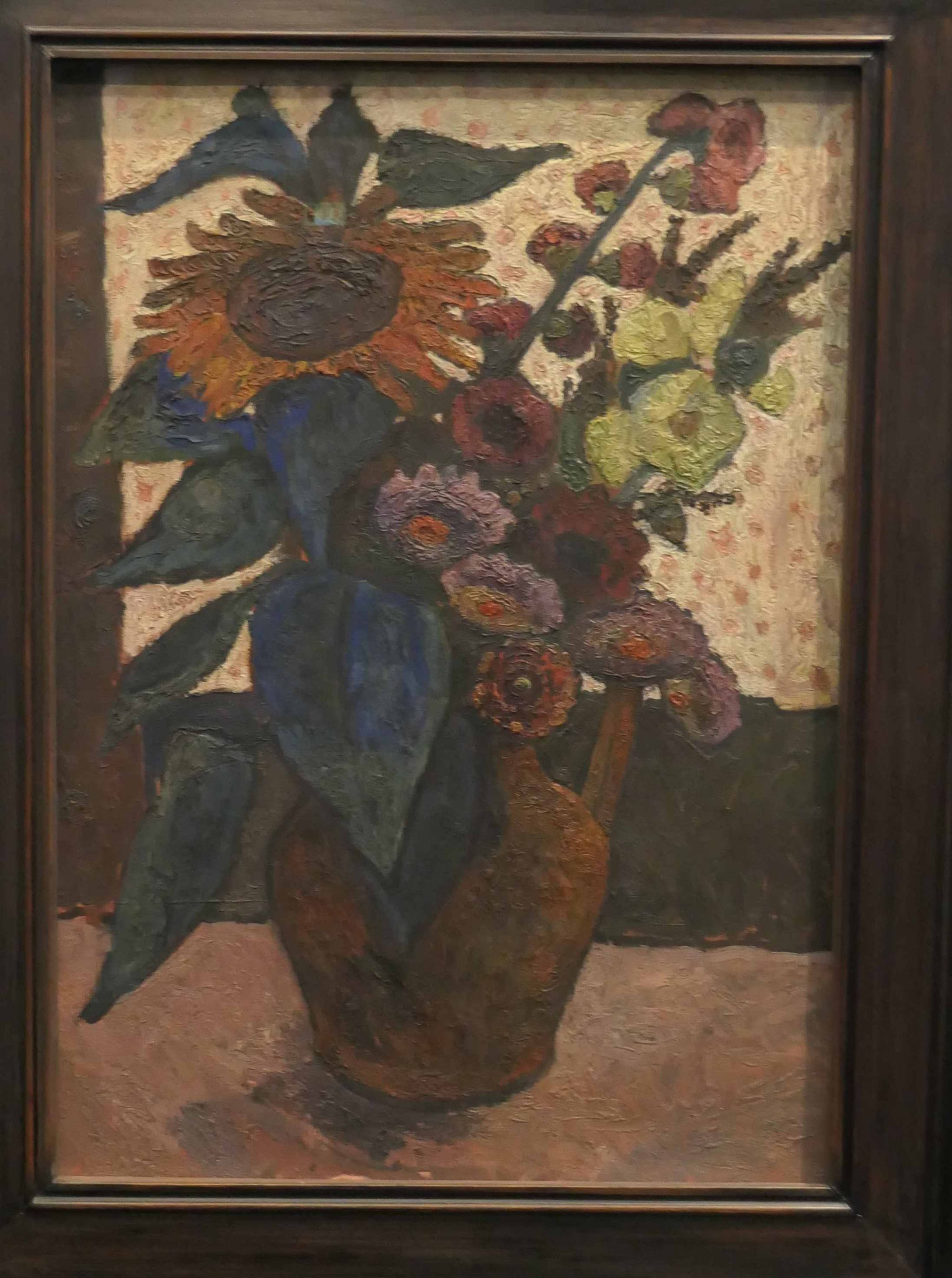 Paula Modersohn-Becker, Stillleben mit Sonnenblumen, Stockrosen und Georginen, Tempera auf Leinwand, 1907,Modersohn-Becker Museum, Bremen