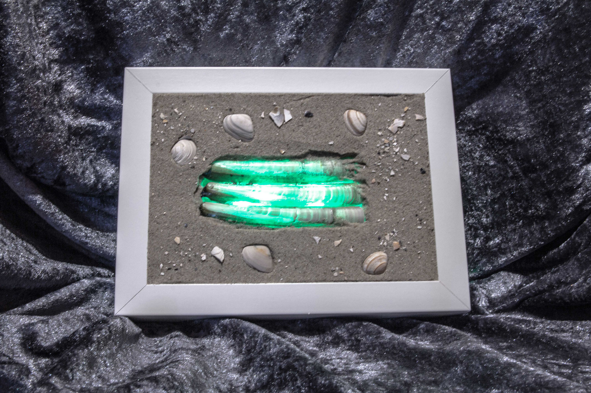Schwertmuscheln im Bilderrahmen (LED eingeschaltet) Größe 20x16x4 cm 20,00 €