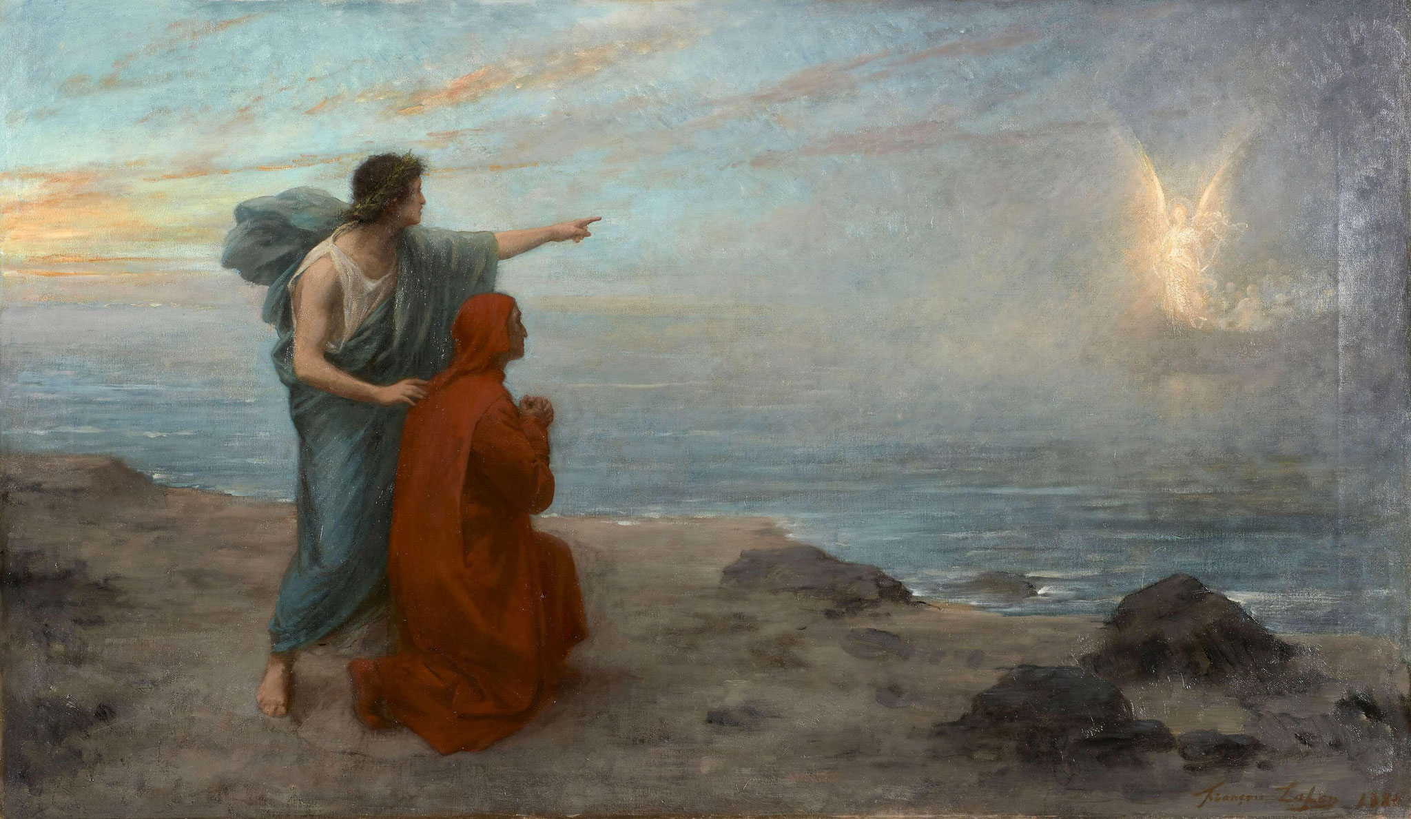 Dante y Virgilio ven llegar la barca al Purgatorio, François Lafon. 1886