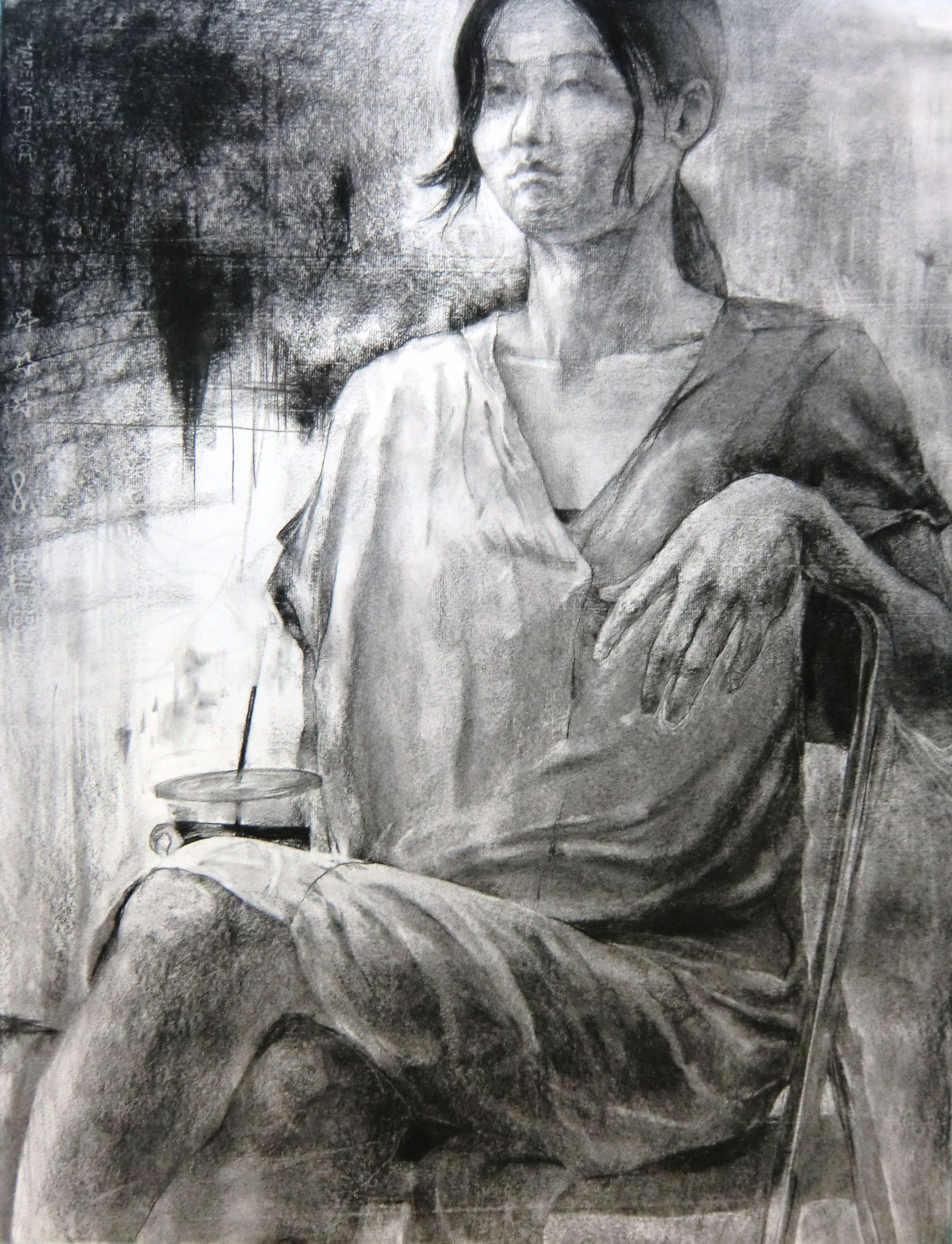 女性の肖像 鉛筆画　木炭紙サイズ 女性の肖像 鉛筆画 木炭紙サイズ