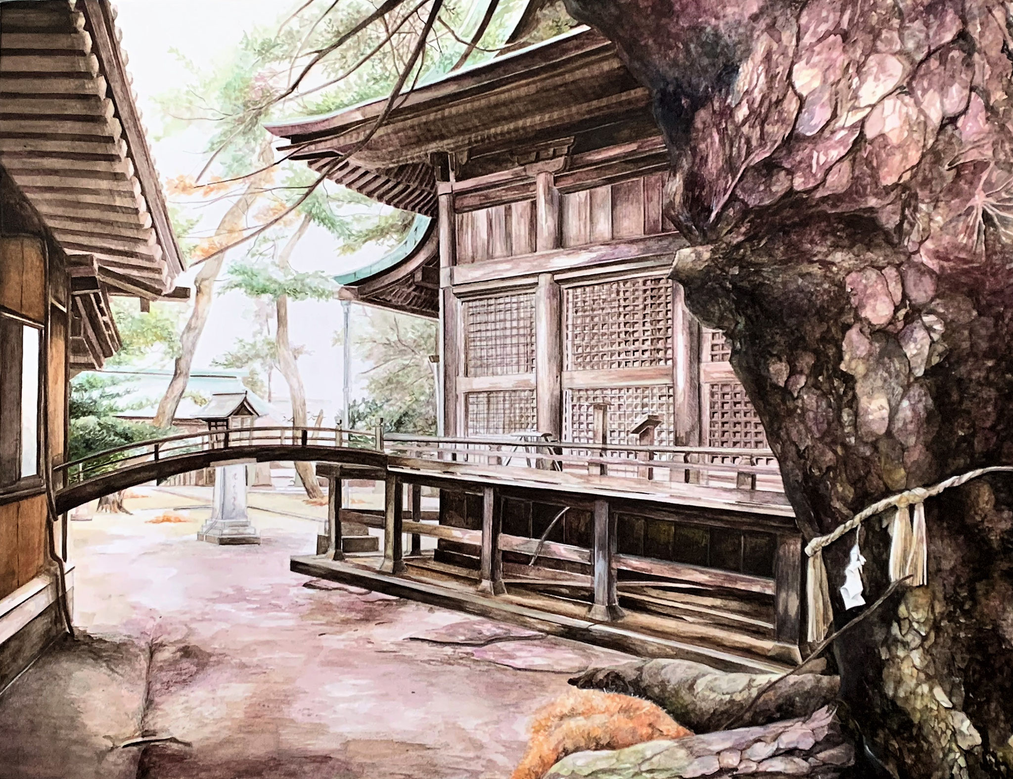 水彩＜賀露神社の境内＞　木炭紙大　 白象紙　【日本画系】　  成安造形大合格 　　