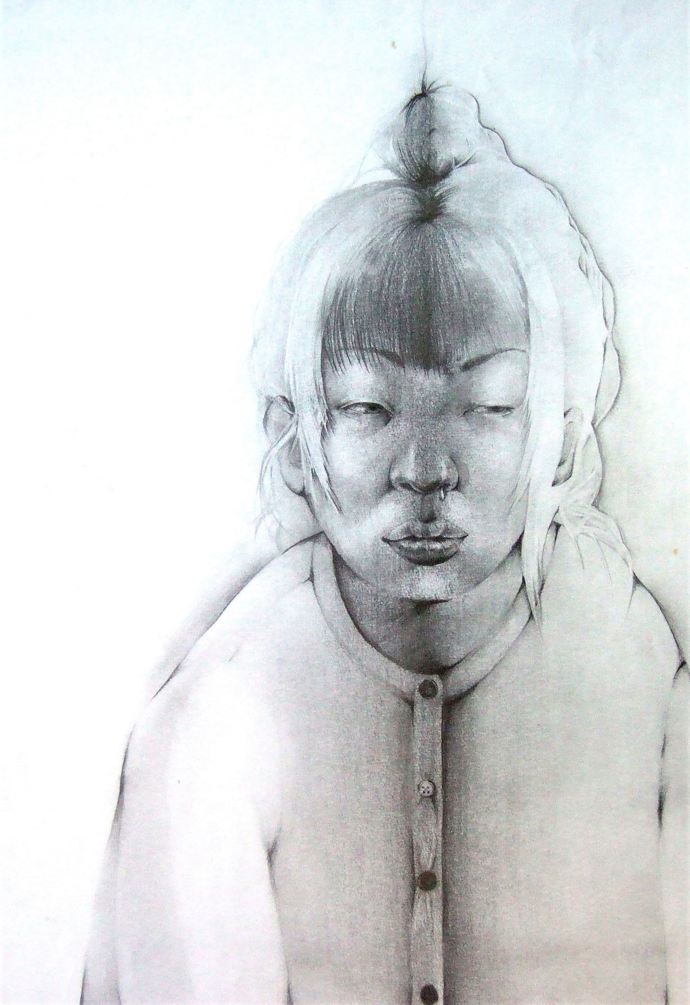 鉛筆デッサン＜イメージ構成：自画像＞　木炭紙大　【油画系】　多摩美大合格  