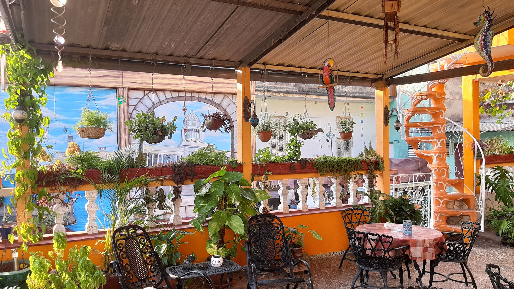 Terrace of Casa Sol y Salsa with view to terrace of Casa Sol y Sombra