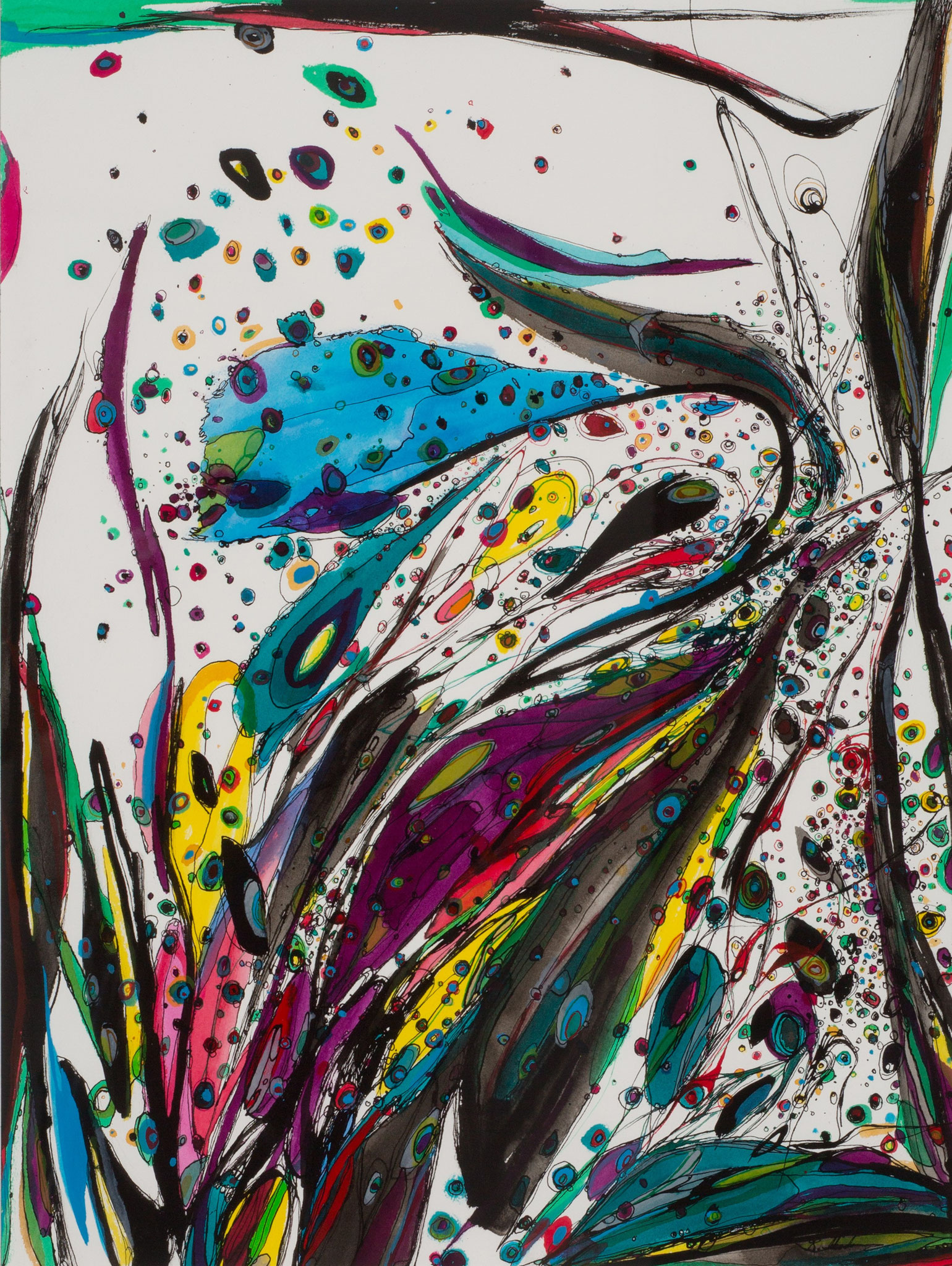 "The World of Cosmic Tree #5", acrylic ink drawing, 24x18" 2020, (private collection)