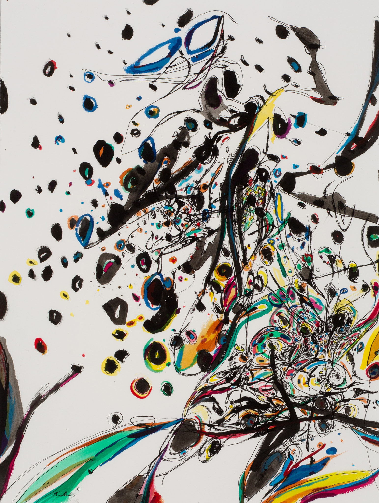 "The World of Cosmic Tree #4", acrylic ink drawing, 24x18" 2020, $500